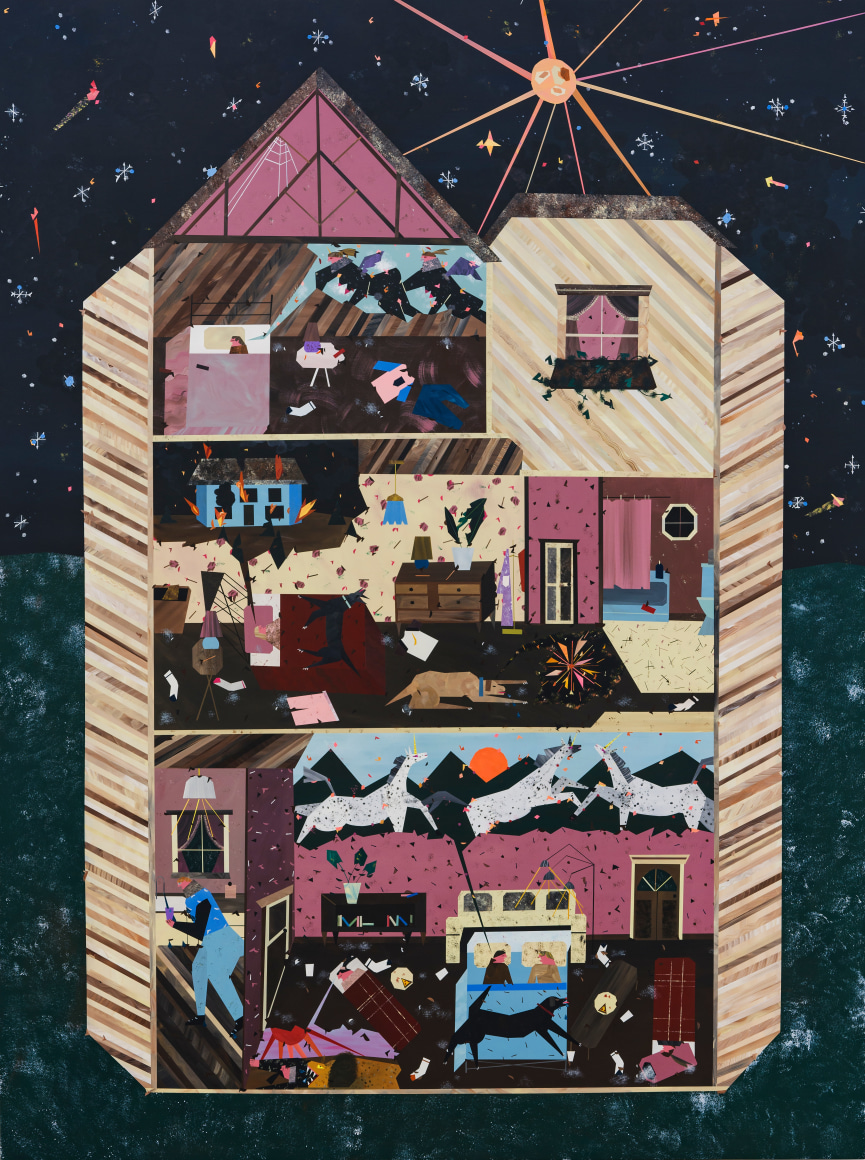 Andrea Joyce Heimer Bad Dreams And Good Ones During The First Big Snow Of The Year, 2019 Acrylic on panel 80 x 60 in 203.2 x 152.4 cm (AJO19.009)