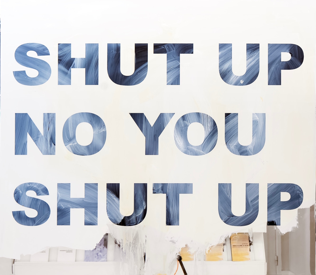 Peter Bonde SHUT UP NO YOU SHUT UP, 2023 Oil, inkjet on mirror foil 45 1/4 x 51 1/8 in 115 x 130 cm (PBO24.009)