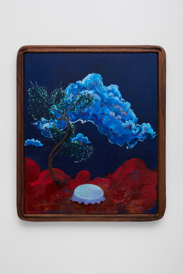 Karel Dicker Table in the Night, 2025 Acrylic on Belgian linen with American walnut frame 26 1/4 x 21 3/4 in 66.7 x 55.2 cm (KDI25.007)