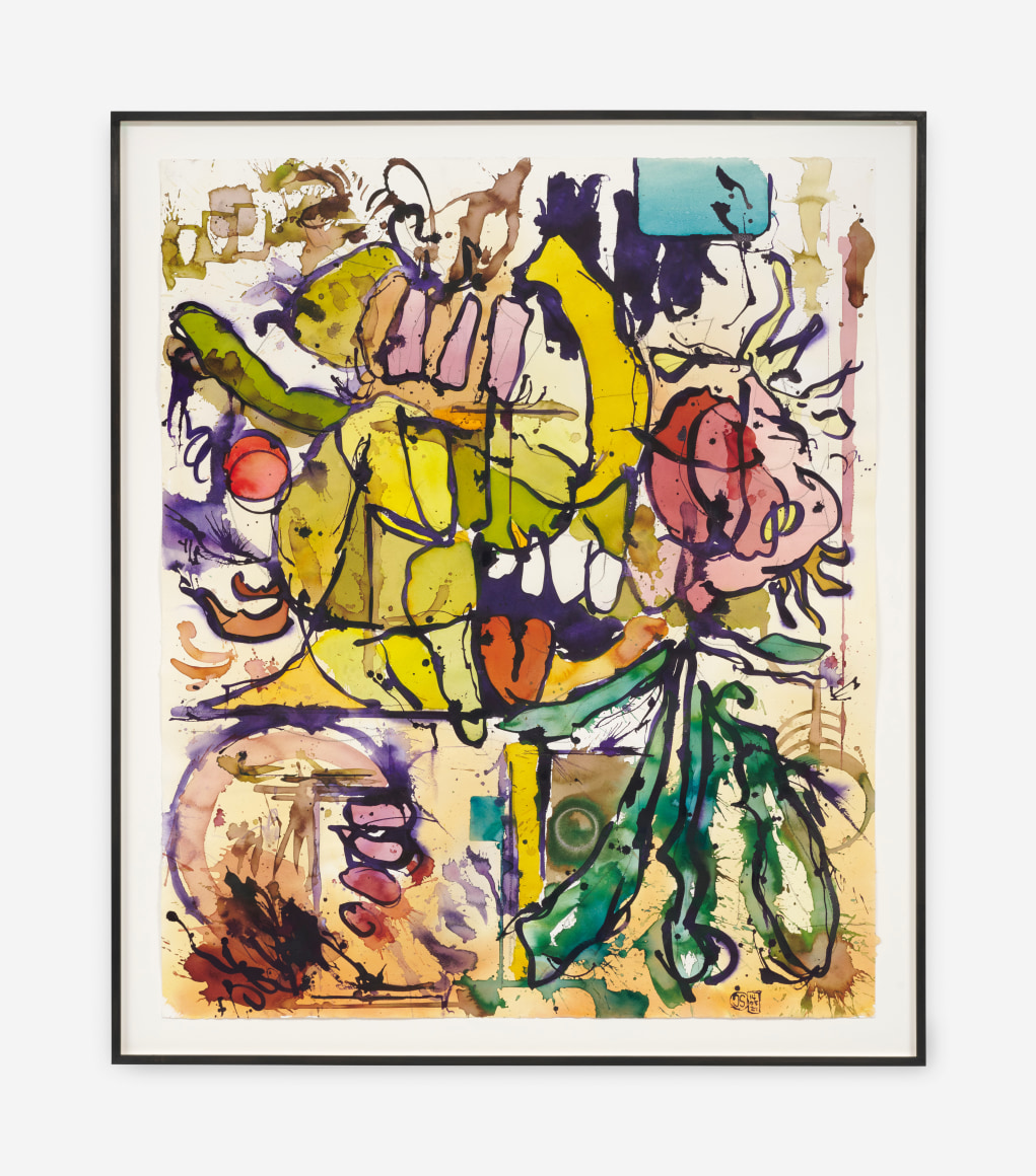 Jan-Ole Schiemann UNTITLED (PURPIL), 2022 Ink, watercolor on paper 49 1/2 x 42 3/8 x 1 5/8 in (framed) 125.8 x 107.5 x 4 cm (framed) (JS22.025)