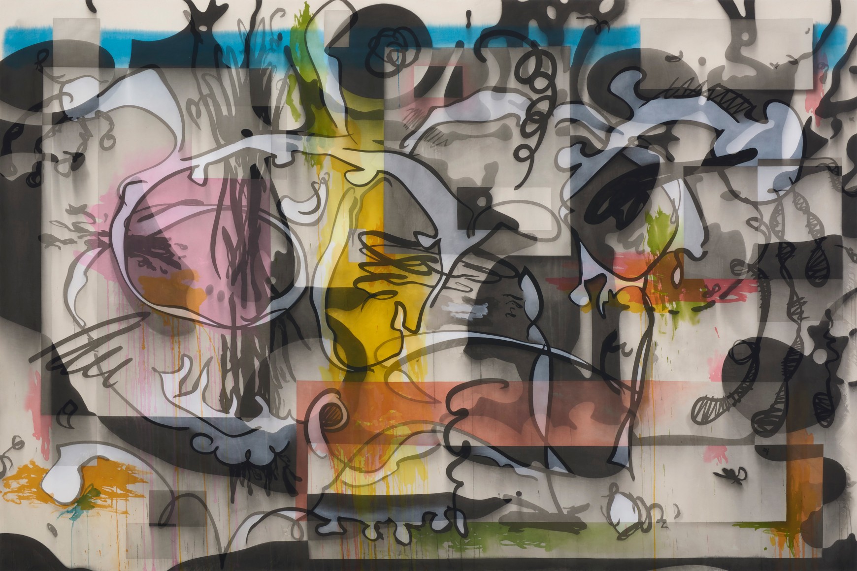 Jan-Ole Schiemann, Die Verwandlung, 2017. Ink and acrylic on canvas, 78 3/4 x 118 1/8 in, 200 x 300 cm (JS17.026)