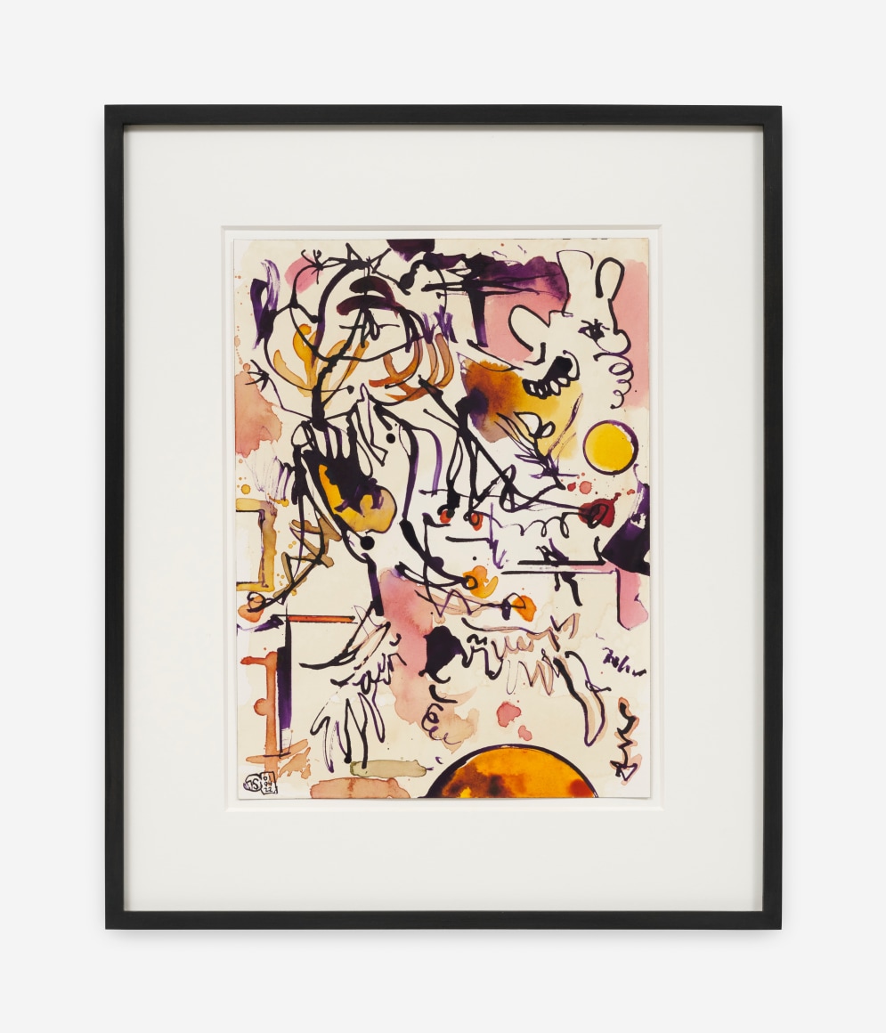 Jan-Ole Schiemann UNTITLED (PURPIL), 2022 Ink, watercolor on paper 21 3/4 x 17 7/8 x 1 5/8 in (framed) 55.4 x 45.4x 4 cm (framed) (JS22.008)