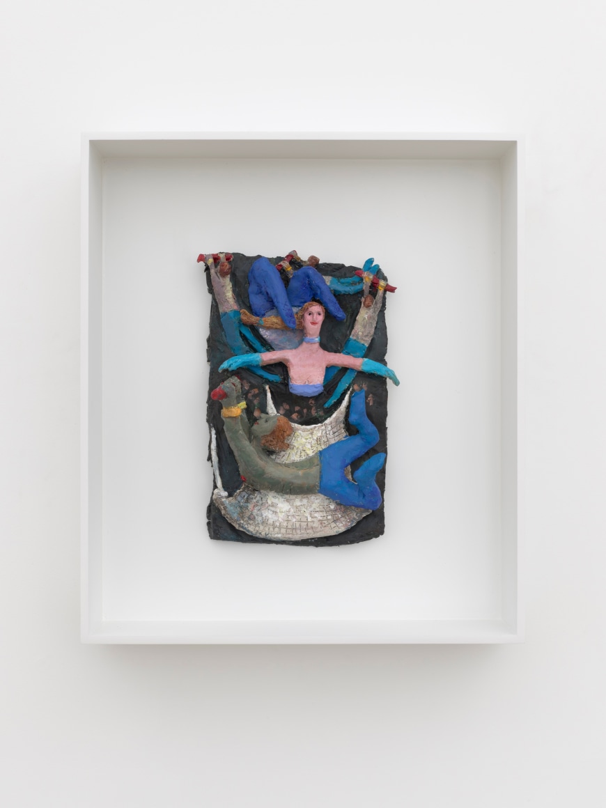 Kyle Staver Flyers, 2025 Air dry clay and acrylic 15 1/2 x 13 1/2 x 3 1/2 in (framed) 39.4 x 34.3 x 8.9 cm (framed) (KST25.010)