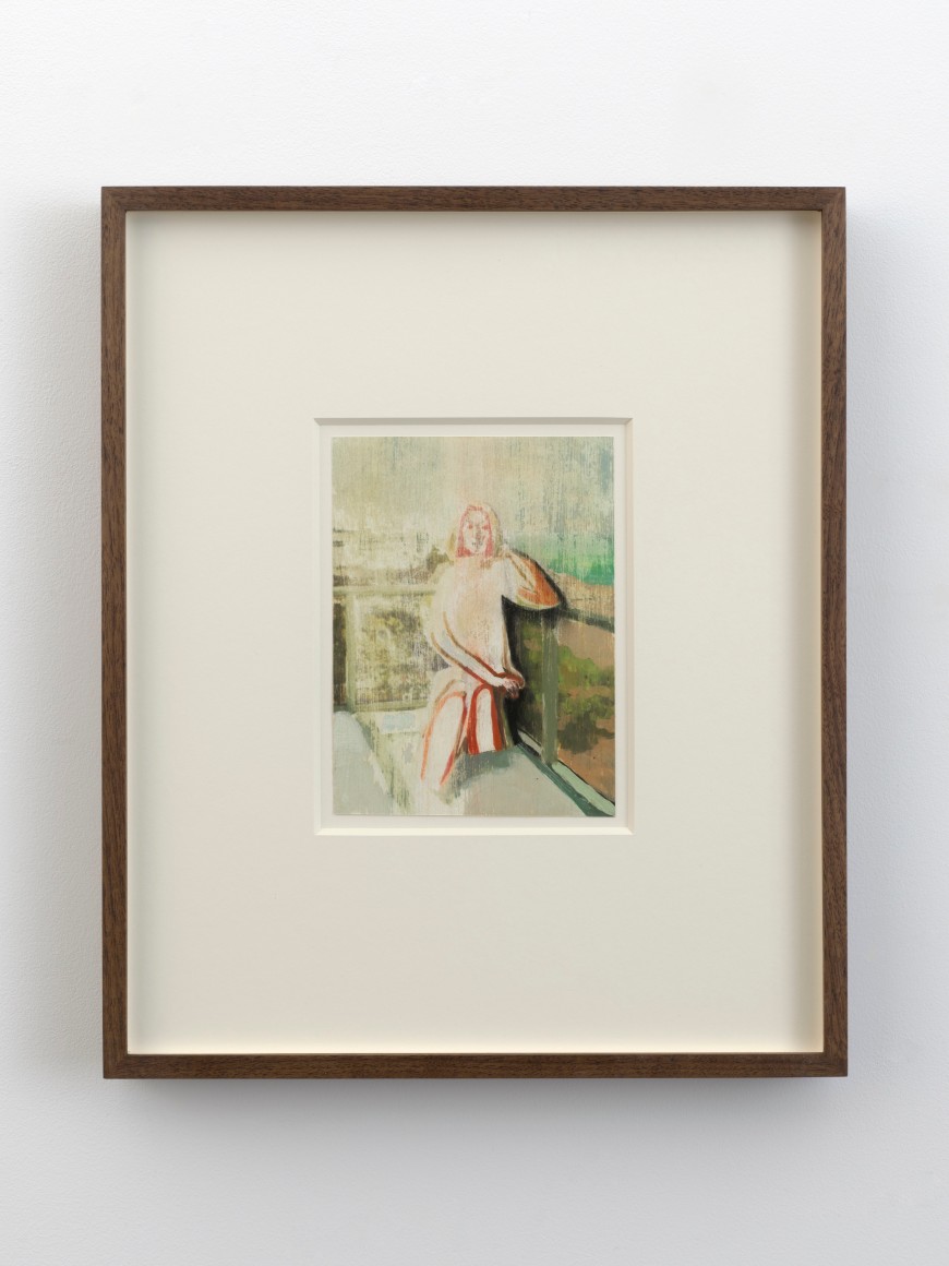 Jonathan Wateridge Balcony (Red), 2023 Signed, titled, and dated on verso Oil on paper 16 1/2 x 13 3/4 in (framed) 41.9 x 34.9 cm (framed) (JWA24.026)