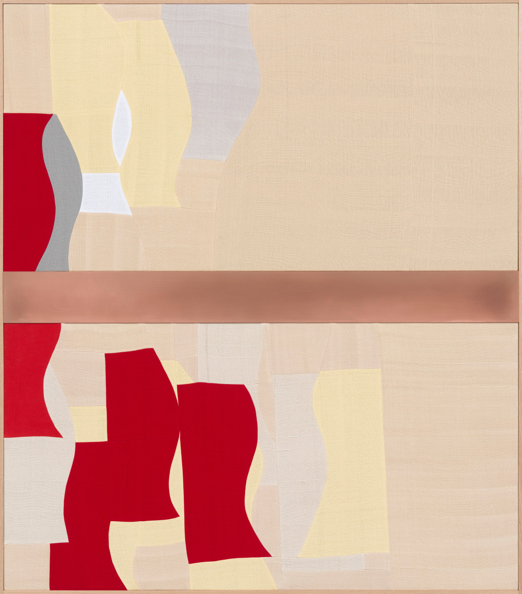Ethan Cook Shackle to Shackle, 2024 Hand woven cotton and copper, framed 80 3/4 x 71 in (framed) 205.1 x 180.3 cm (framed) (ECO23.106)