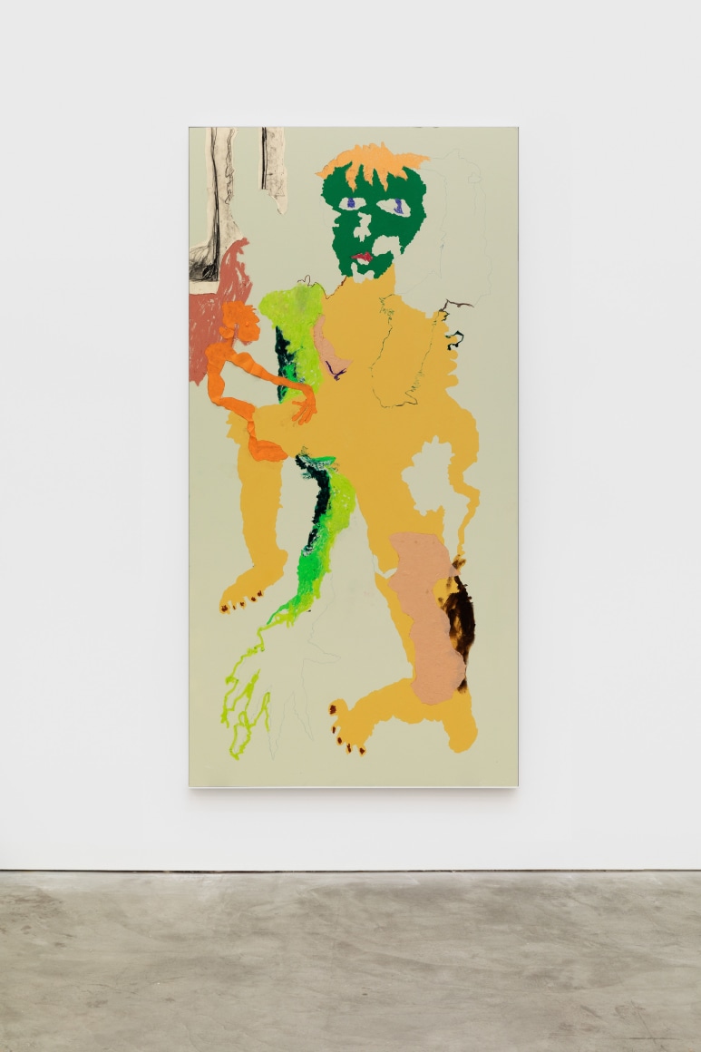 Cindy Phenix Specificity Encounters Negation, 2020 Oil, acrylic, pastel, color pencil and paper on drywall 96 x 48 in 243.8 x 121.9 cm (CP20.011)