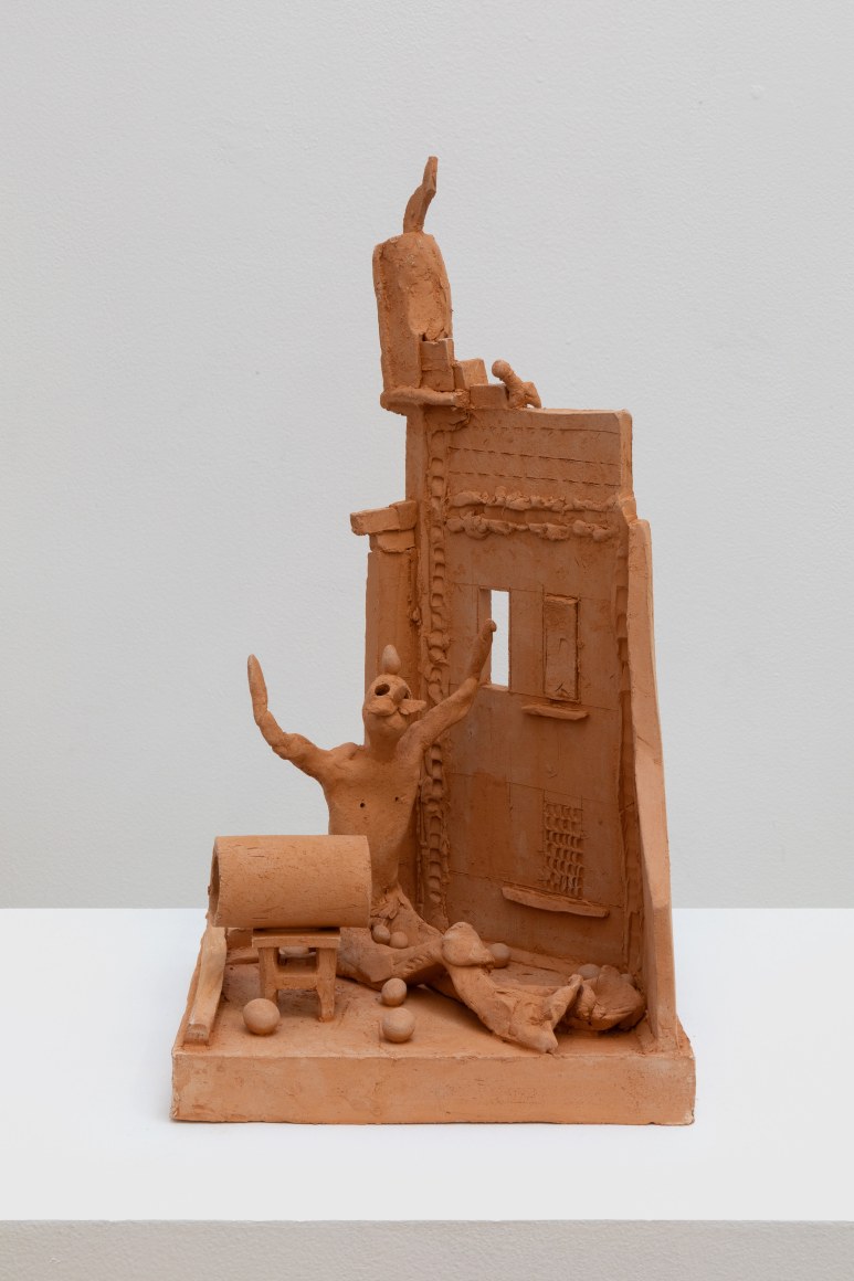 Alessandro Pessoli, The Wizard, 2019, Terracotta, 10 x 10 3/4 x 21 in (25.4 x 27.3 x 53.3 cm), AP19.003