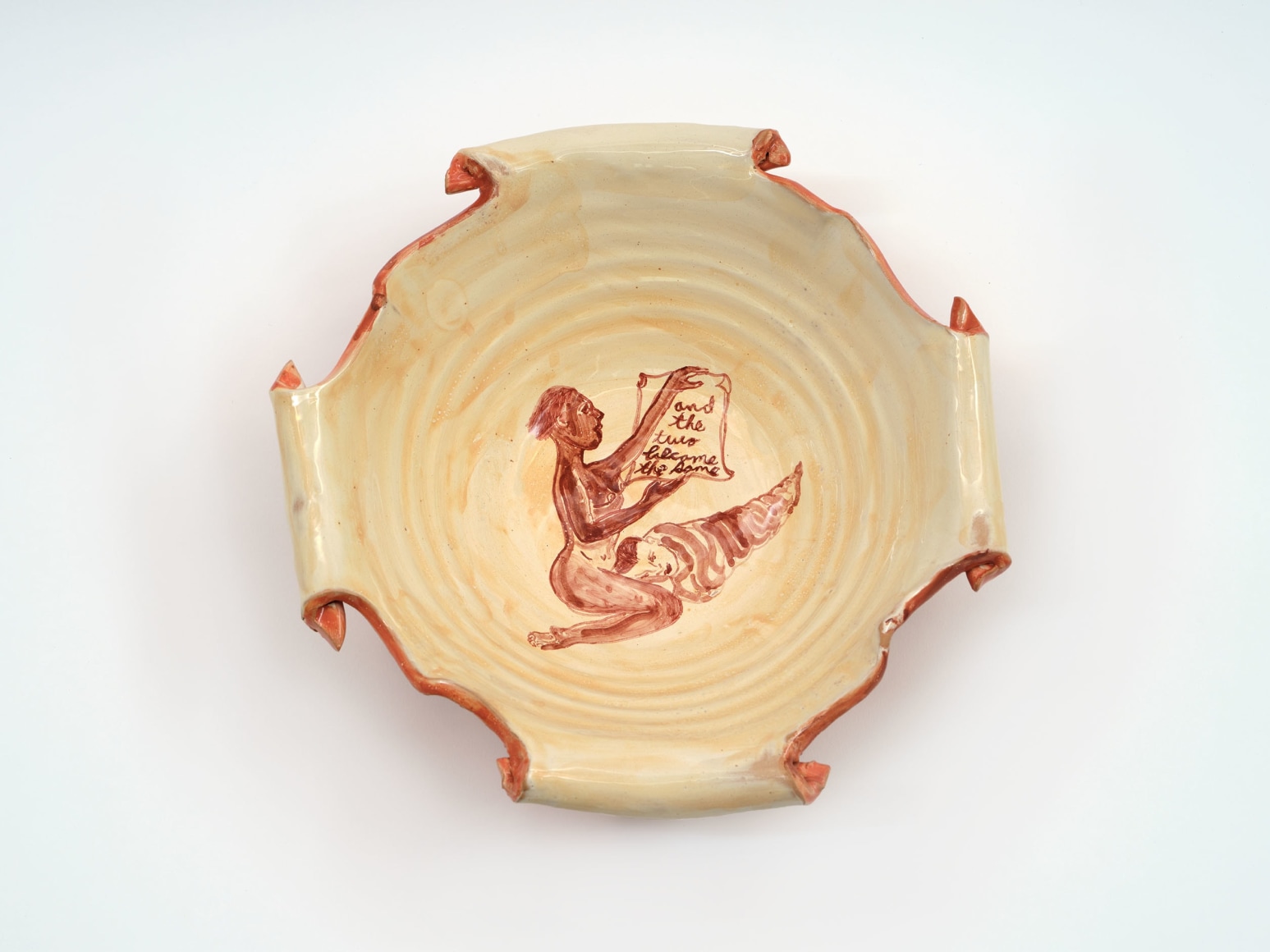 Lola Montes Paper plate Two became the same, 2022 Hand-painted terracotta bowl 11 x 11 x 4 in 27.9 x 27.9 x 10.2 cm (LMO22.054)