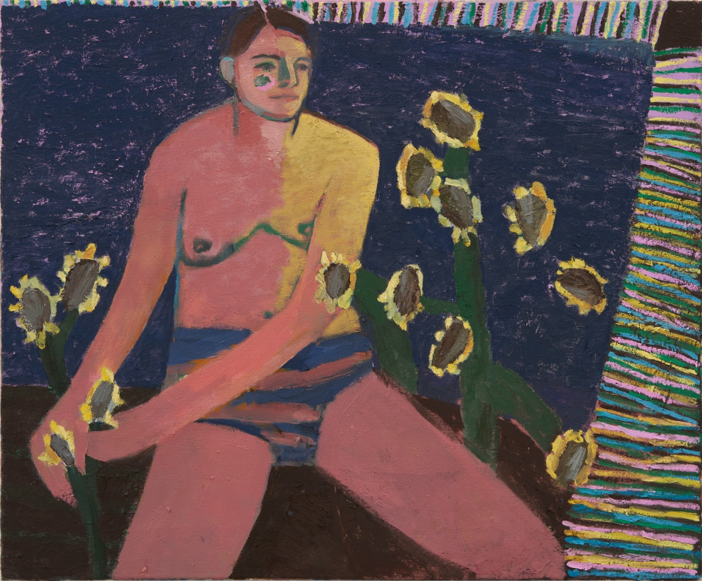Mònica Subidé fireflies among sunflowers, 2022 Oil on cotton 21 5/8 x 25 5/8 in 55 x 65 cm (MSU22.113)