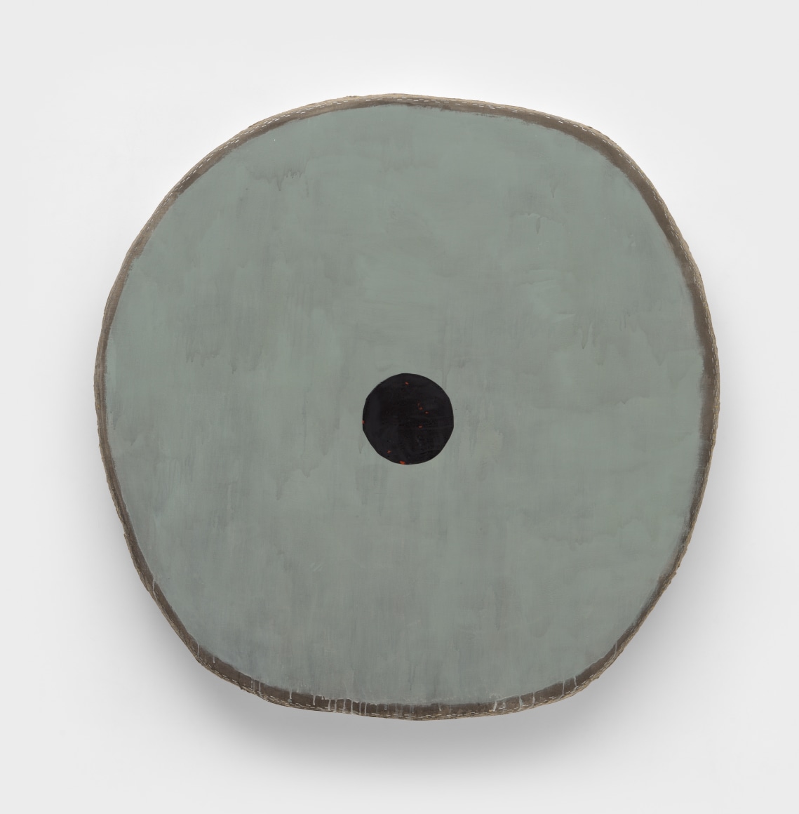Otis Jones Green Circle With Black Circle, 2025 Signed, titled, and dated on verso Acrylic on linen on wood 58 x 58 1/4 x 5 1/4 in 147.3 x 148 x 13.3 cm (OJO25.008)