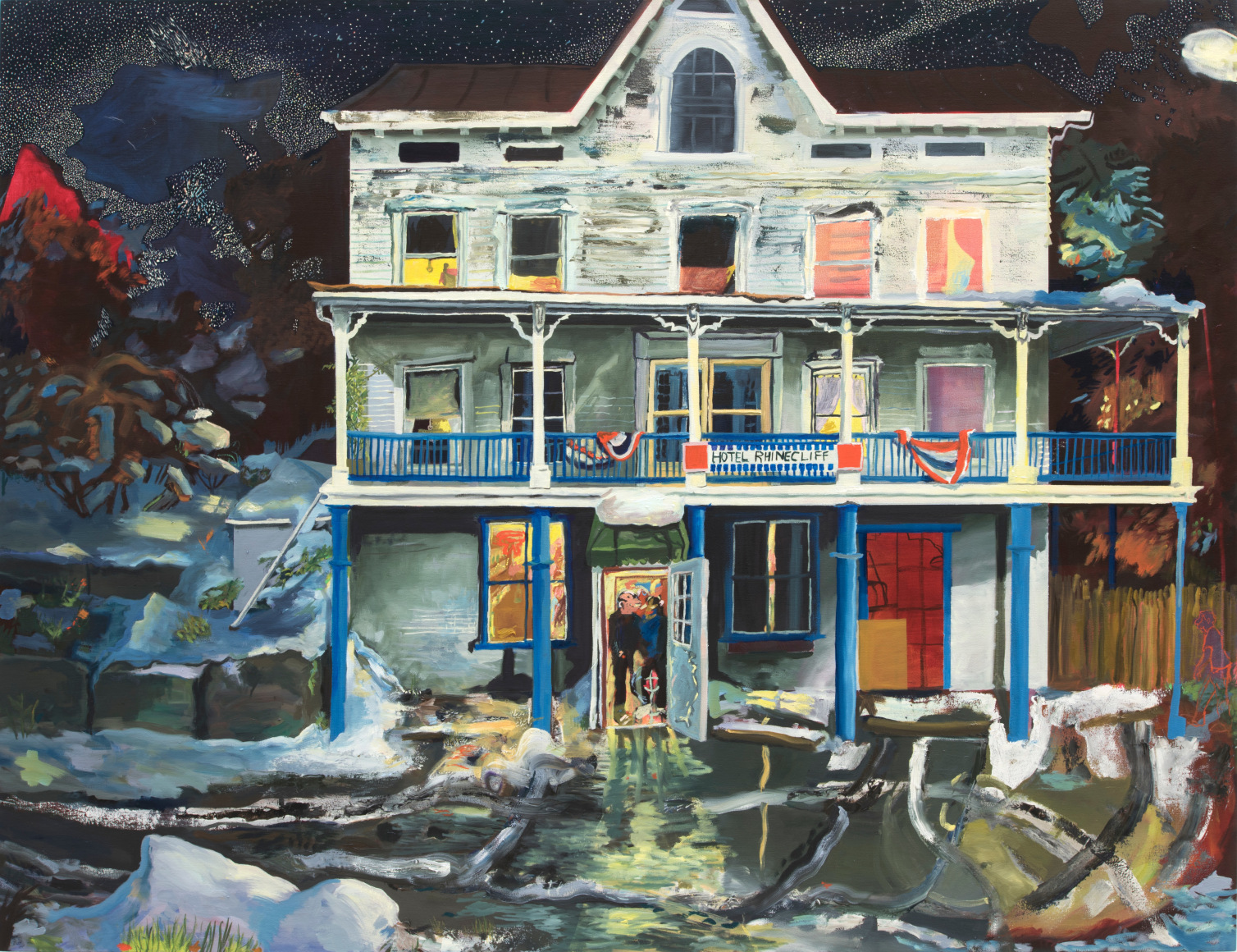 Celeste Dupuy-Spencer Early Snow - Rhinecliff Hotel, 2017 Oil on linen 50 x 65 in 127 x 165.1 cm (CDS17.021)