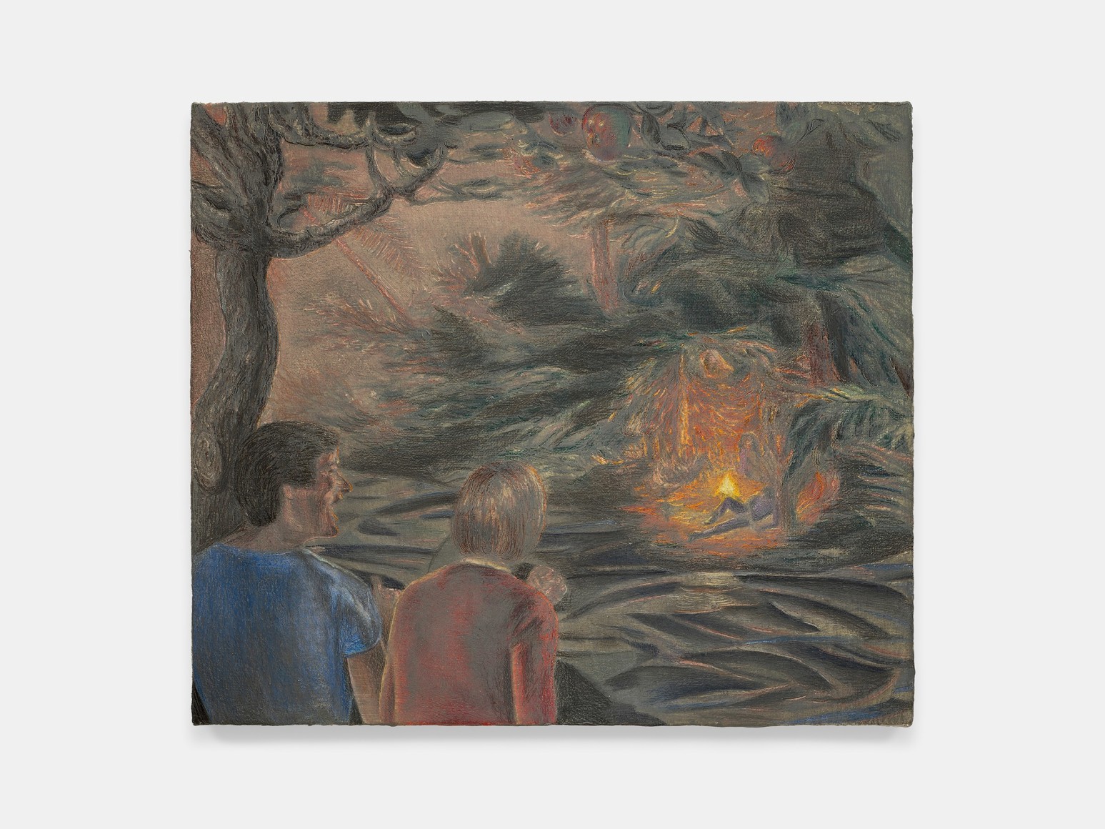 Marin Majic Party crashing, 2022 Colored pencil, oil color and marble dust on linen 12 x 14 in 30.5 x 35.6 cm (MMA22.017)