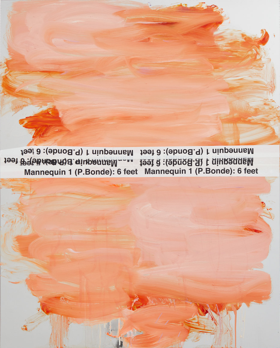 Peter Bonde, Mannequin 1 is back in town, 2016. Oil on mirror foil, 39.37 x 31.5 x 1.6 inches, 100 x 80 x 4 cm (PB16.018)