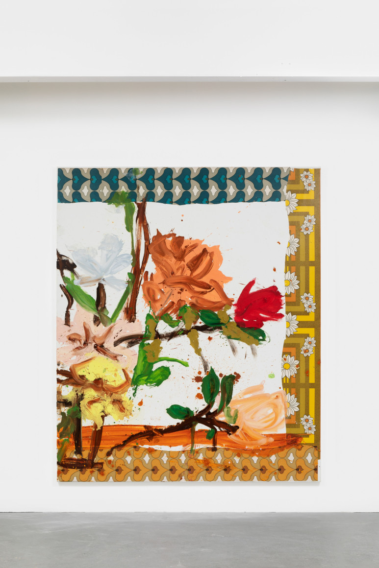 Jorge Galindo NUEVA MAJA, 2021 Oil and glued wallpaper on canvas 94 1/2 x 78 3/4 in 240 x 200 cm (JGA21.011)