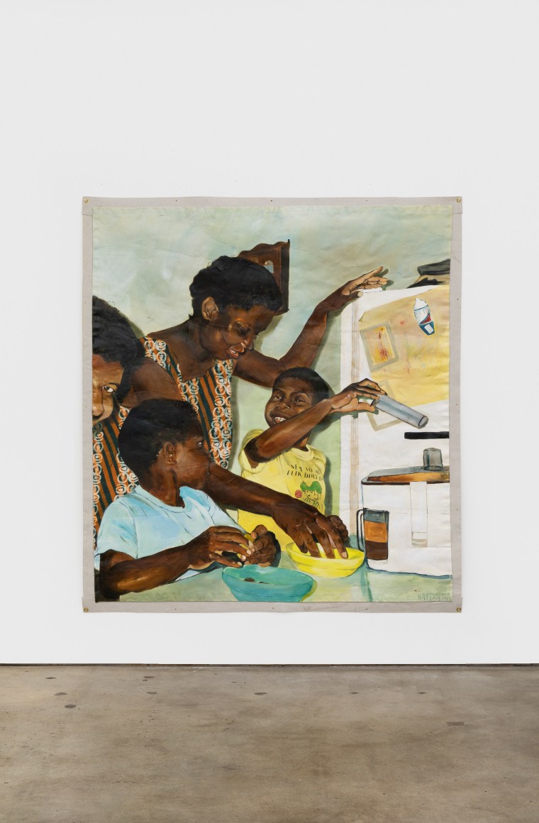 Kareem-Anthony Ferreira, Small appliances that helped us fit, 2020. Oil, mixed media, canvas, 72 x 66 in, 182.9 x 167.6 cm (KFE20.006)