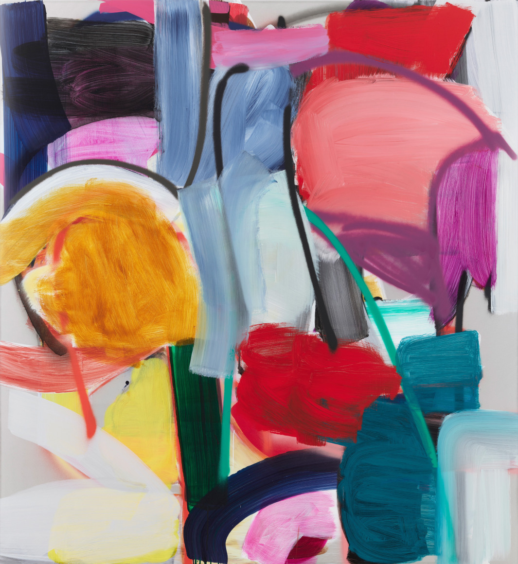 Liliane Tomasko Portrait of the Self (holding up the middle), 2022 Acrylic and acrylic spray on aluminum 76 x 70 in 193 x 177.8 cm (LTO23.012)