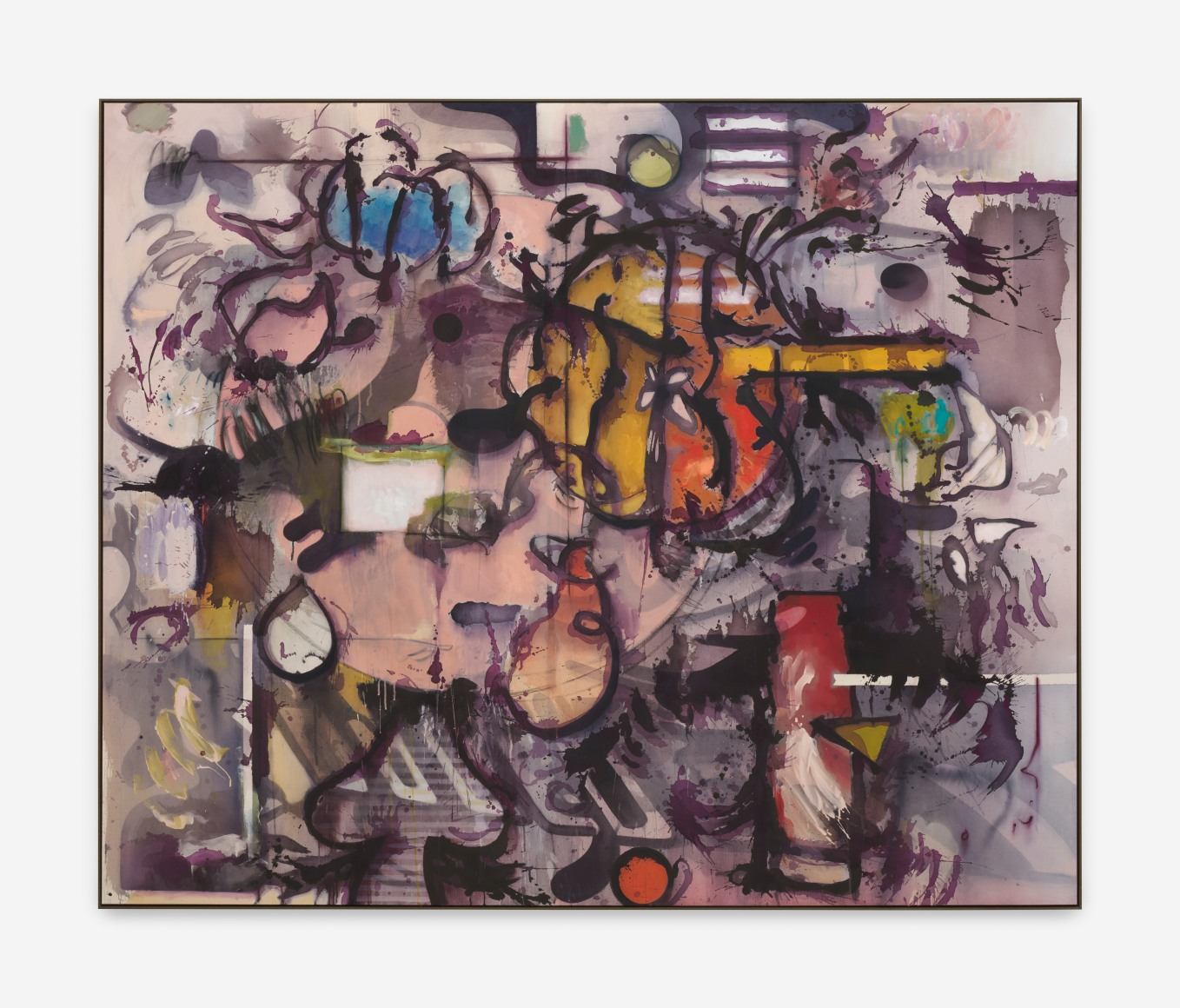 Jan-Ole Schiemann SOMETHING IN MY EYE || (PURPIL), 2022 Ink, acrylic, charcoal and oil pastel on canvas 83 5/8 x 101 3/8 in (framed) 212.5 x 257.5 cm (framed) (JS22.016)