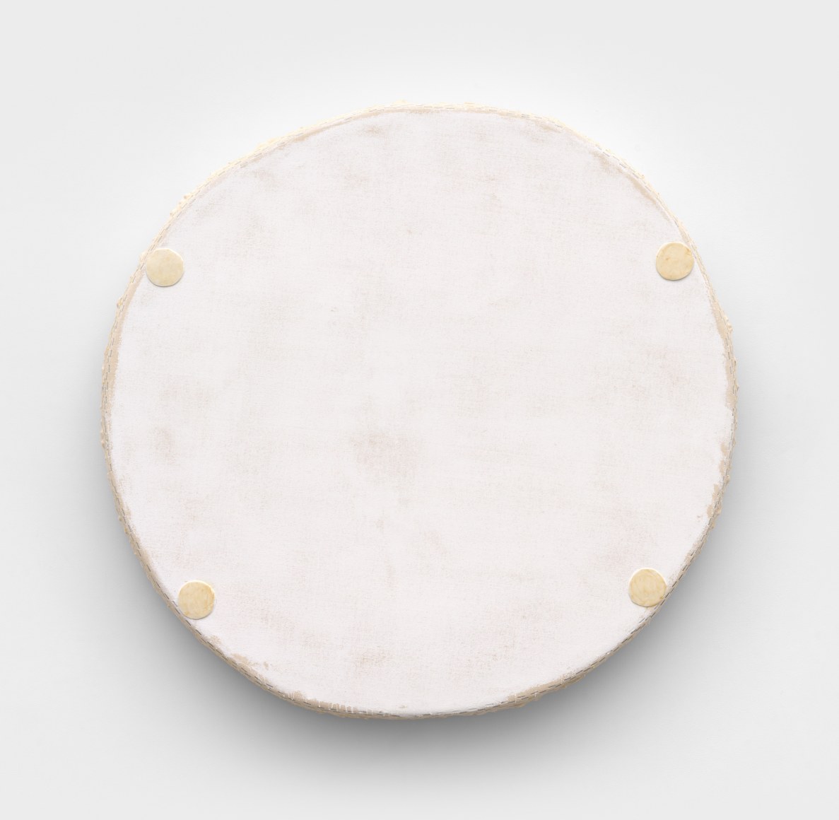 Otis Jones Four Dirty Circles On White Ground, 2025 Signed, titled, and dated on verso Acrylic on canvas on wood 39 x 40 x 4 in 99.1 x 101.6 x 10.2 cm (OJO25.010)