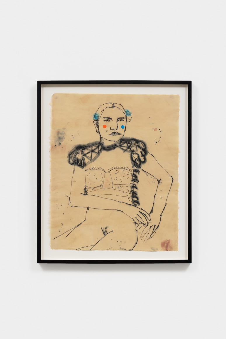 Mònica Subidé orange and blue woman, 2021 Water-based pencil and collage on Kitakata Japanese paper 20 1/2 x 16 7/8 in 52 x 43 cm (MSU21.029)
