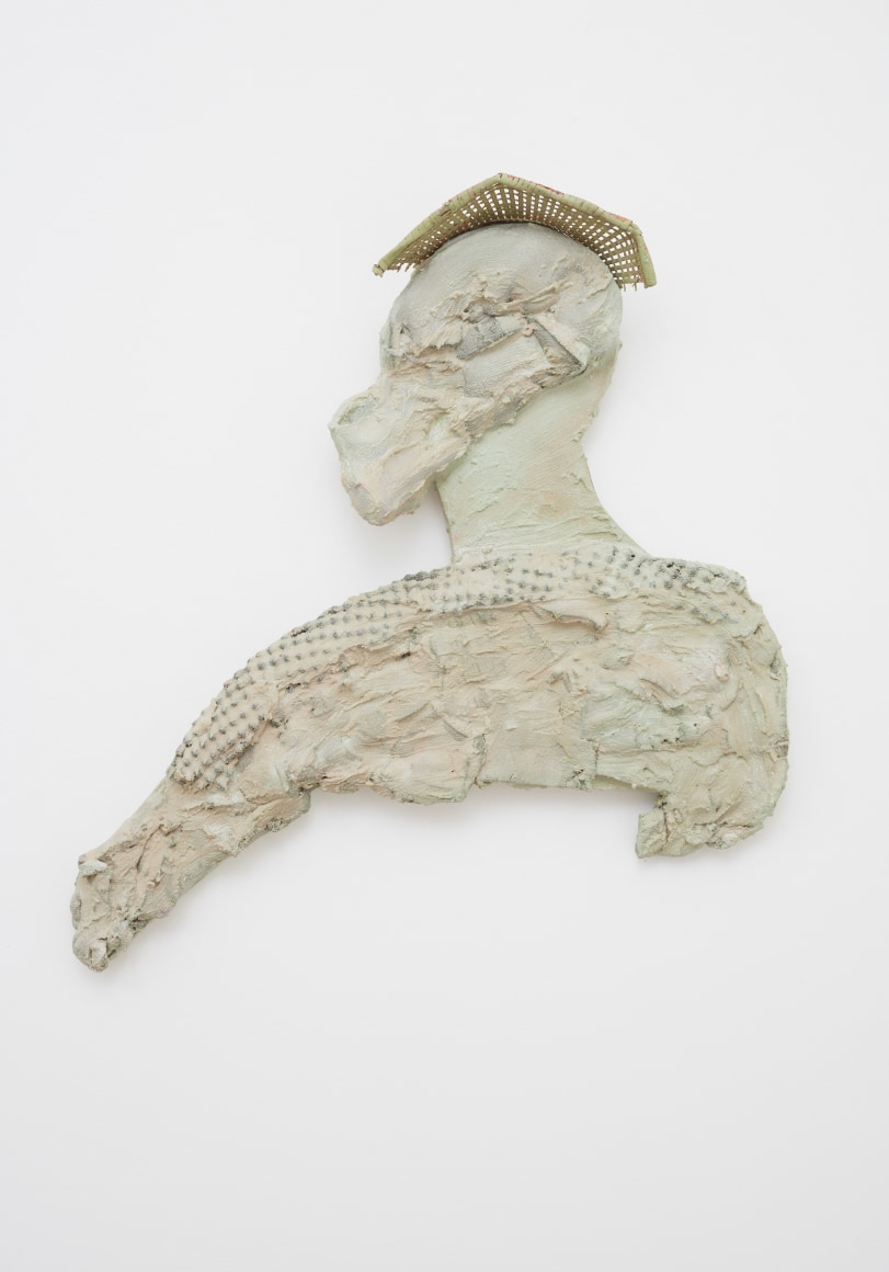 Blair Saxon-Hill Low, Sweet Chariot, 2018 Cement, fiber reinforced plaster, gouache, wood, foam, basket 28 x 27 x 3 1/2 in 71.1 x 68.6 x 8.9 cm (BSH18.047)