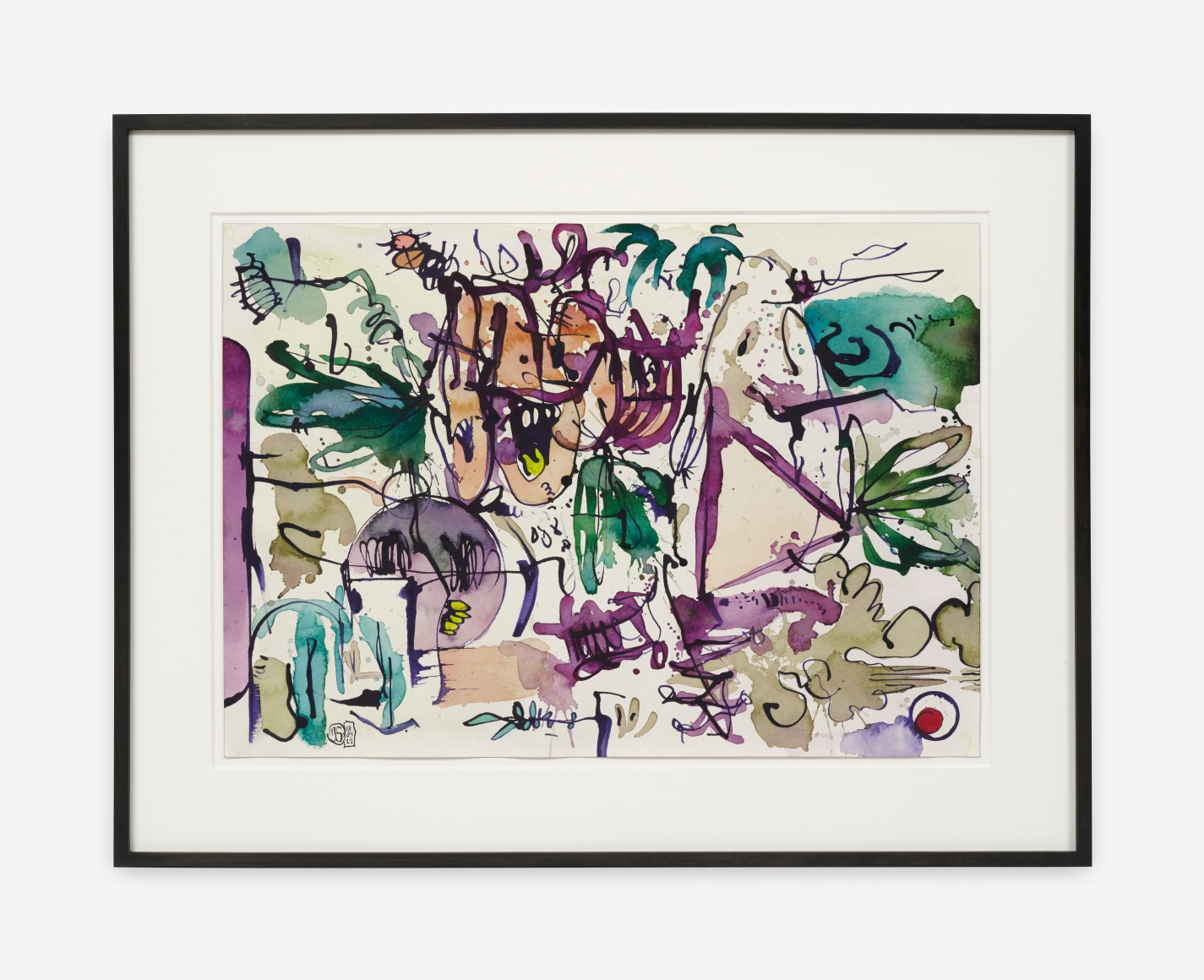 Jan-Ole Schiemann UNTITLED (PURPIL), 2022 Ink, watercolor on paper 19 7/8 x 25 3/4 x 1 5/8 in (framed) 50.4 x 65.4 x 4 cm (framed) (JS22.013)
