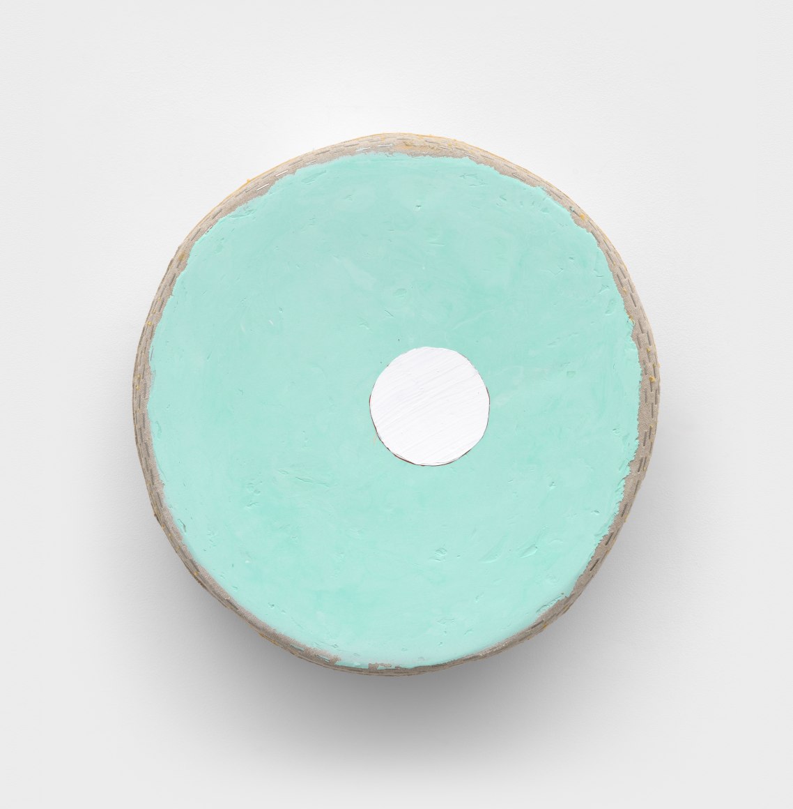Otis Jones Turquoise With White Circle, 2025 Signed, titled, and dated on verso Acrylic on linen on wood 17 x 17 x 5 in 43.2 x 43.2 x 12.7 cm (OJO25.006)