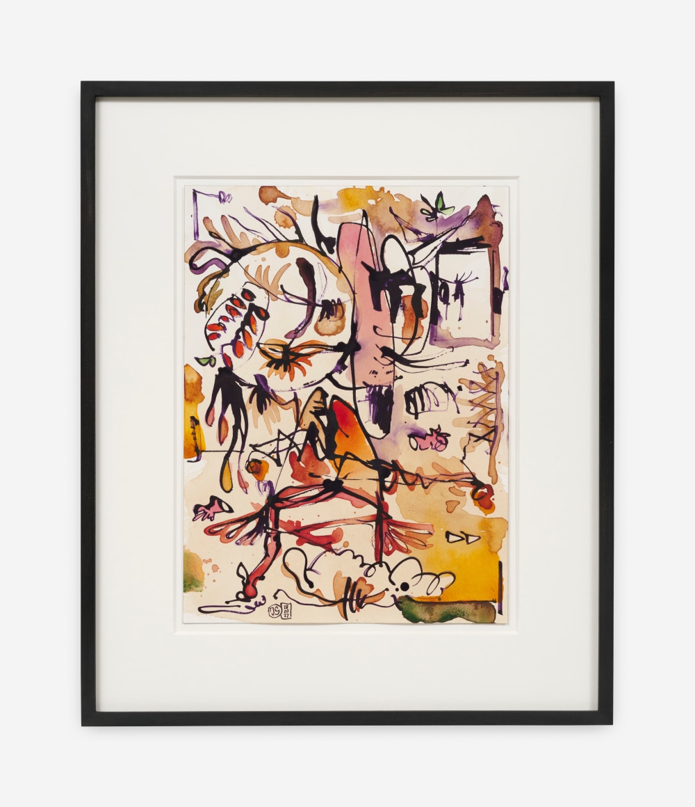 Jan-Ole Schiemann UNTITLED (PURPIL), 2022 Ink, watercolor on paper 21 3/4 x 17 7/8x 1 5/8 in (framed) 55.4 x 45.4 x 4 cm (framed) (JS22.007)