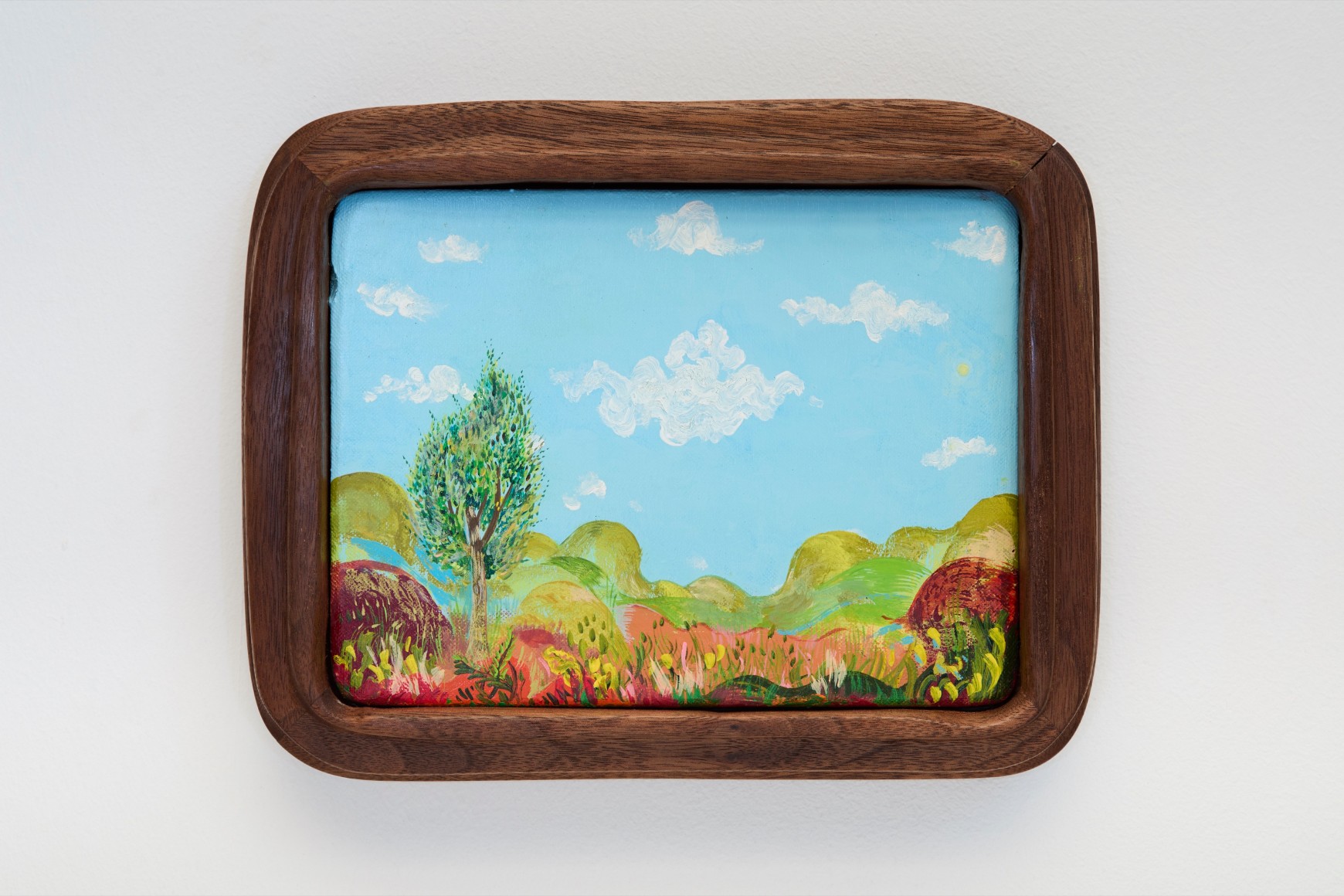Karel Dicker Curly Valley, 2025 Acrylic on Belgian linen with American walnut frame 7 1/4 x 9 in 18.4 x 22.9 cm (KDI25.028)