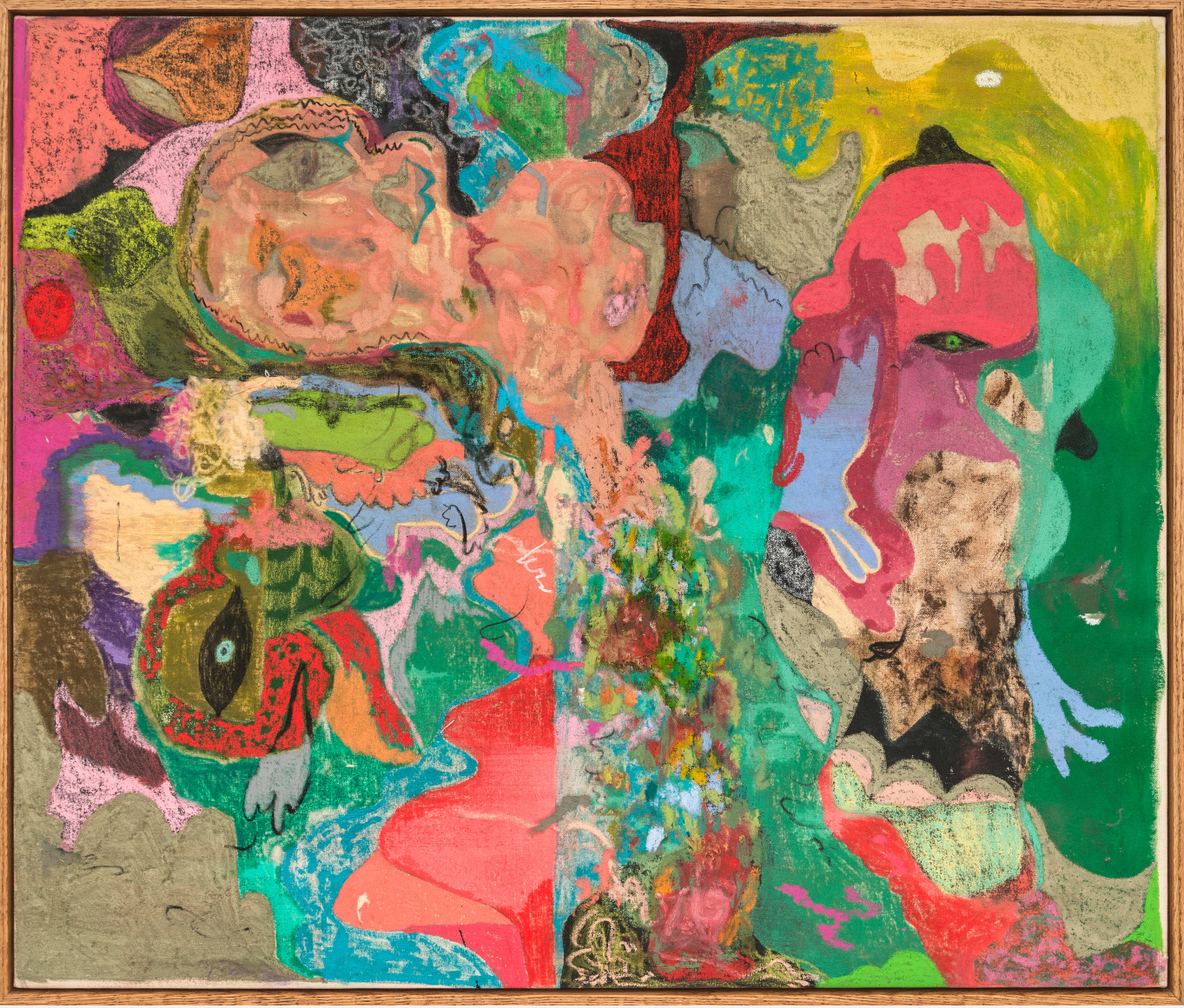 Michael Bauer Lake (couples), 2018 Oil, crayon, pastel, and acrylic on canvas 32 x 38 in 81.3 x 96.5 cm (MB18.005)