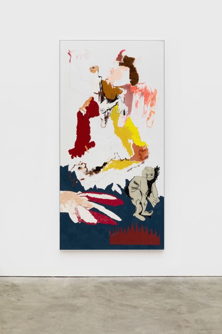 Cindy Phenix Realities are available, 2020 Oil, acrylic, pastel, color pencil and paper on drywall 96 x 48 in 243.8 x 121.9 cm (CP20.020)