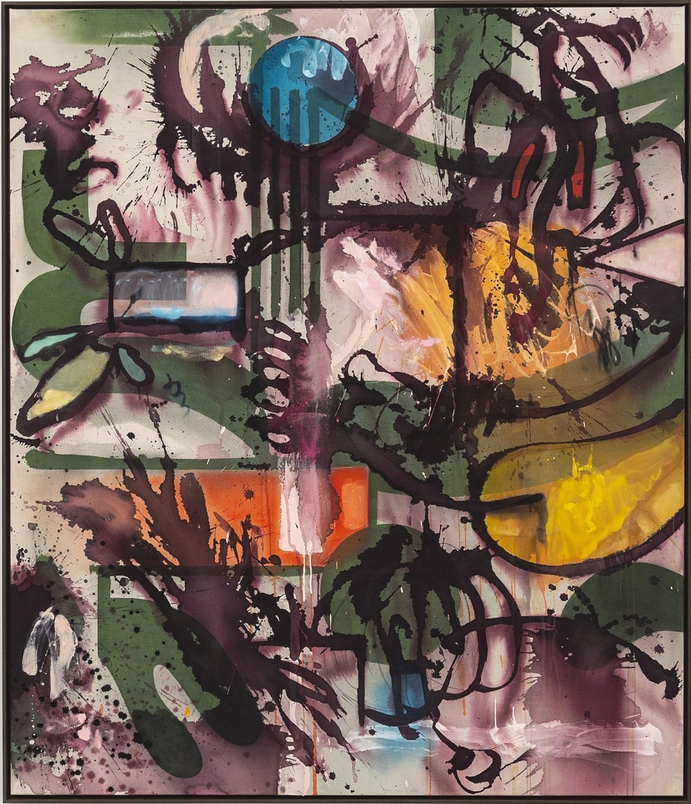 Jan-Ole Schiemann Perfect Puddle In An Imperfect Equation, 2022 Ink, acrylic, oil paint on canvas 55 1/8 x 47 1/4 in 140 x 120 cm (JS22.036)