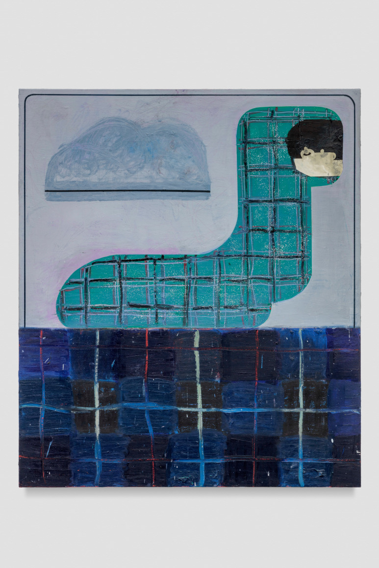 Nel Aerts Le mal de mer, 2021 Oil, oil sticks, paper and glitter on canvas 55 1/8 x 47 1/4 in 140 x 120 cm (NAE21.028)