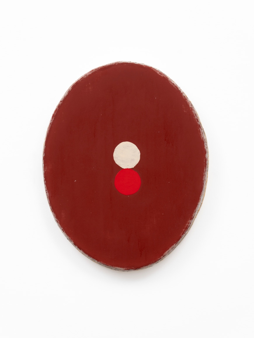 Otis Jones Wine With Red and Yellow Circles, 2024 Signed, titled, and dated on verso Acrylic on linen on wood 30 1/2 x 23 x 3 in 77.5 x 58.4 x 7.6 cm (OJO24.004)