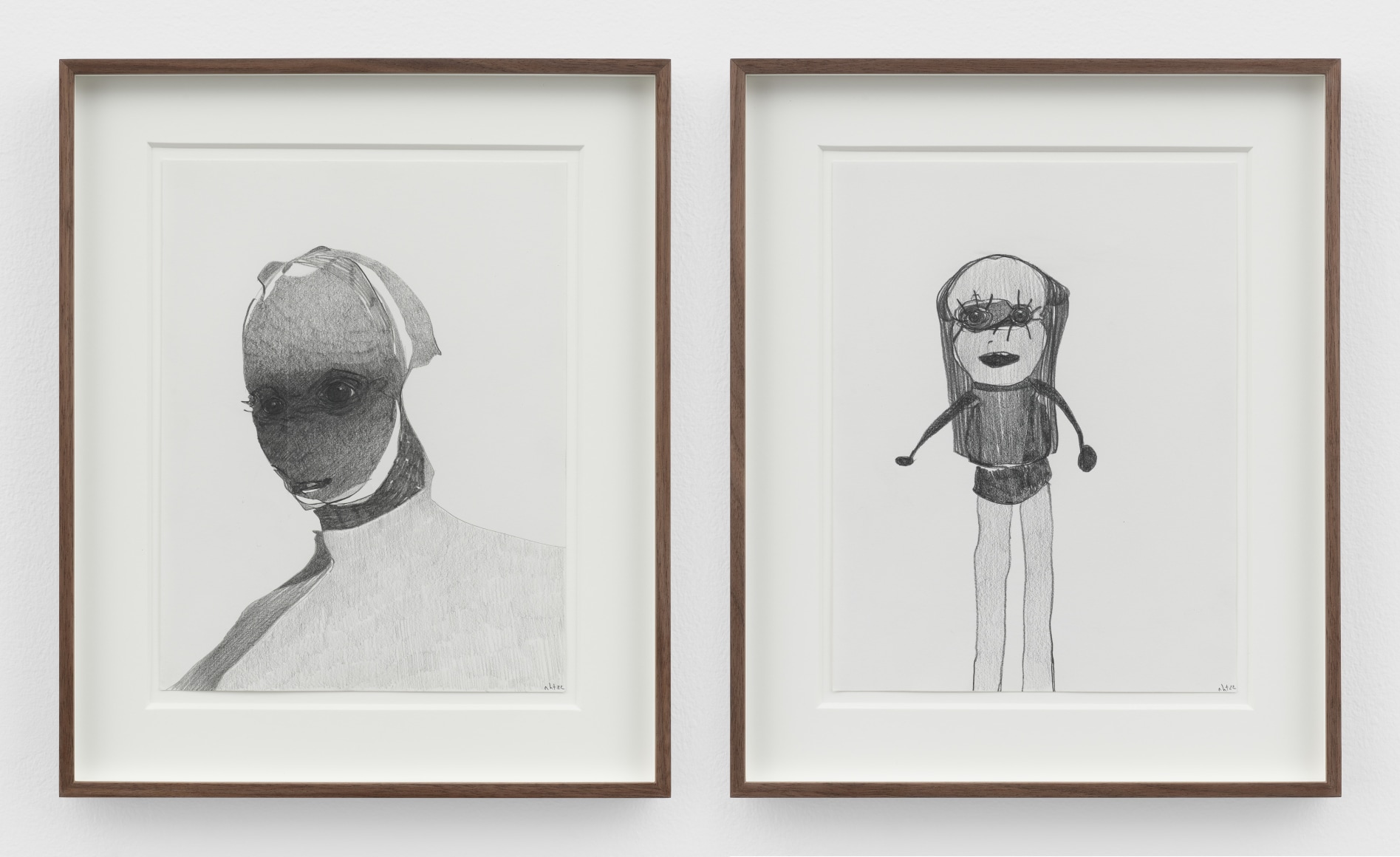 Nicola Tyson Then and Now, 2022 Graphite on Paper Dyptych 15 1/8 x 12 5/8 x 1 1/2 in (each, framed) 38.4 x 32.1 x 3.8 cm (each, framed) (NTY22.008)