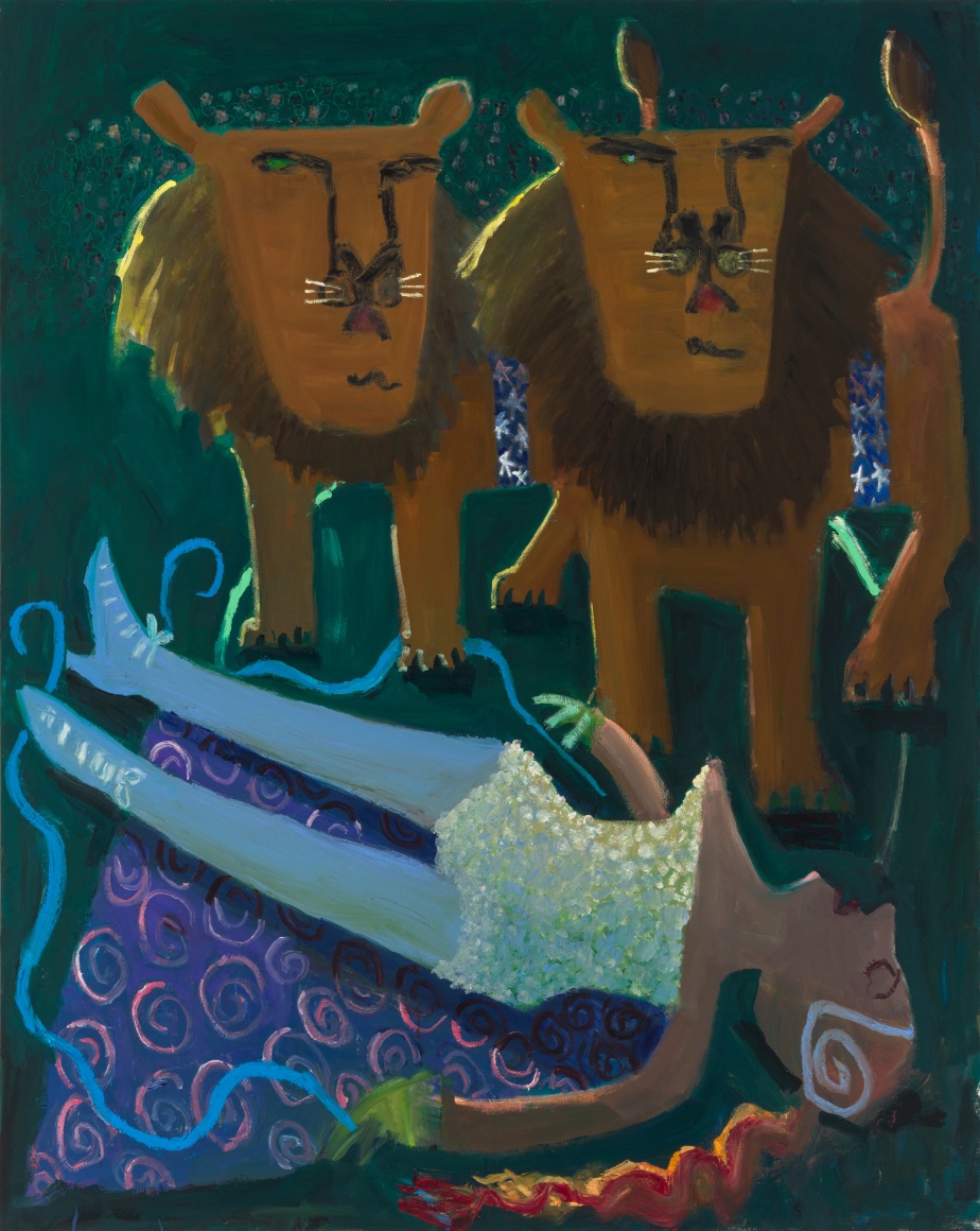 Kyle Staver Lion Drama 3, 2025 Oil on linen 70 x 56 in 177.8 x 142.2 cm (KST25.025)
