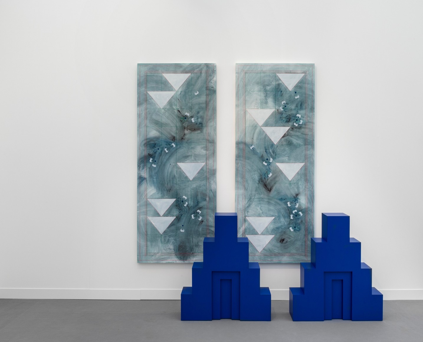 Kamrooz Aram, Ornamental Composition with Ancient Blue Ornament, 2017, Oil, wax, oil crayon and pencil on canvas, laminate on MDF