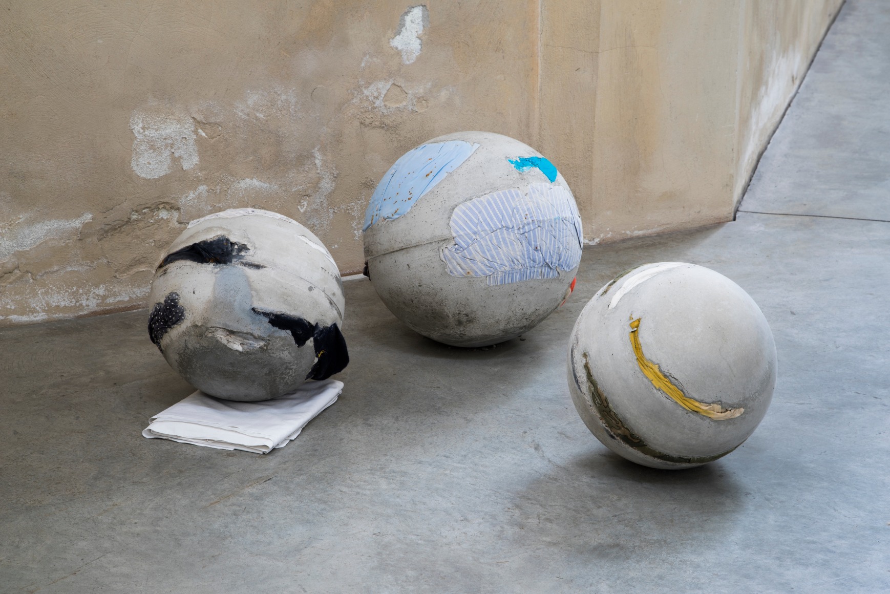 Rossella Biscotti, A shirt, blue pants, blue jeans, a towel, 2018&nbsp;