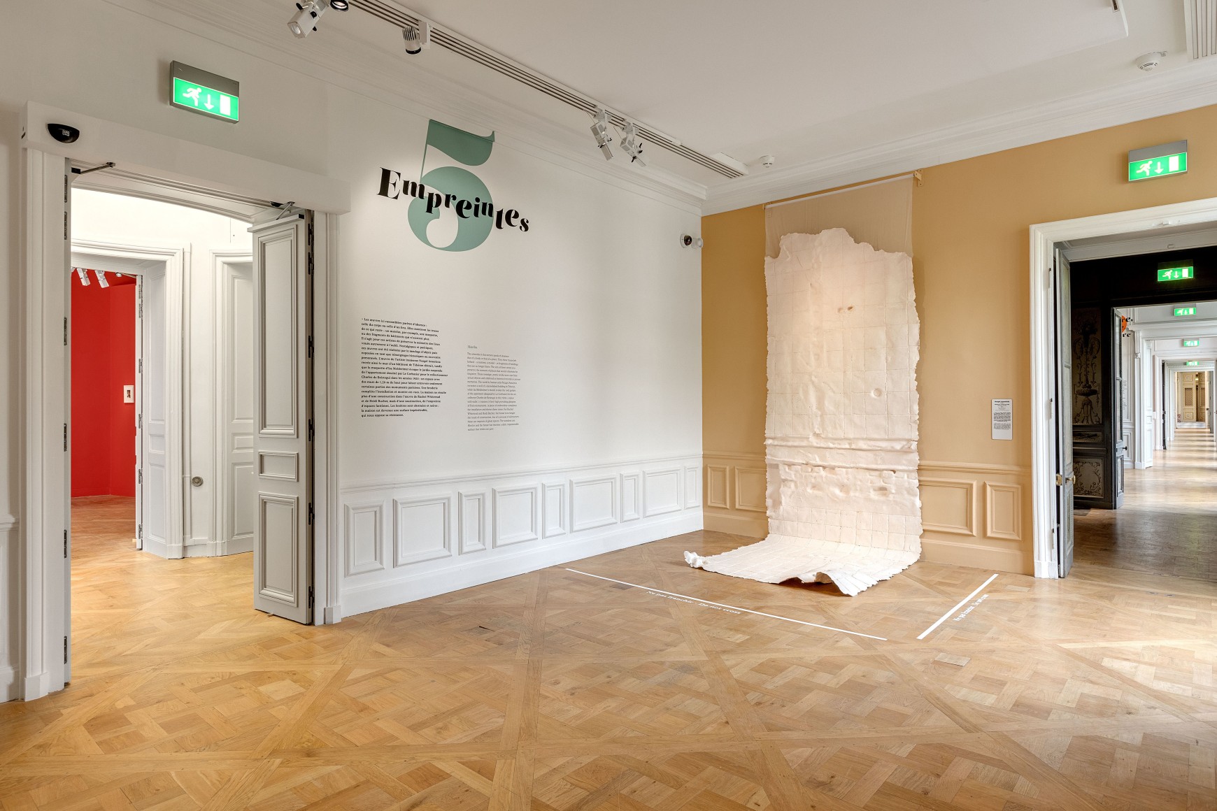 Nazgol Ansarinia, Membrane (unbleached silk), 2016, Paper, paint and glue, 550 &times; 166 cm