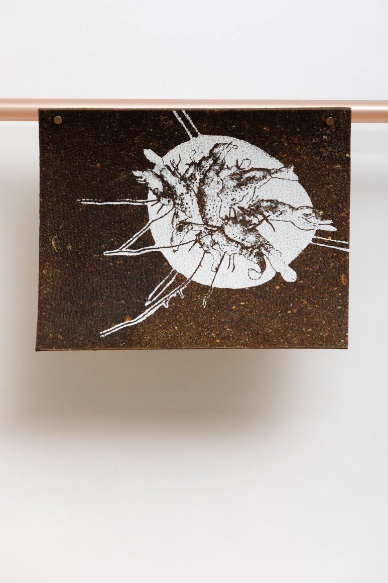 G&uuml;lşah Mursaloğlu, Dog Days in Retrospect_6, 2022, Silkscreen on leather made from food waste, 20 x 21 cm