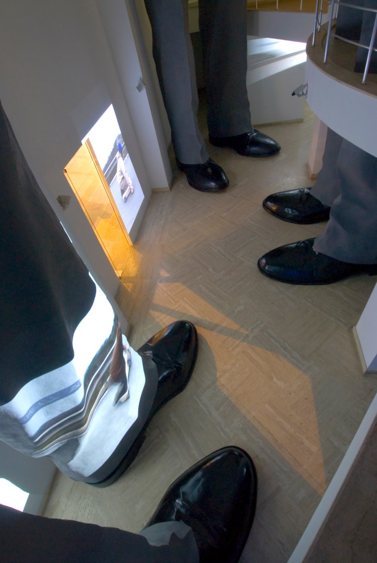 Hale Tenger,&nbsp;Lahavle, 2007, Site-specific installation, Fiberglass cast legs, 6-channel video and audio,