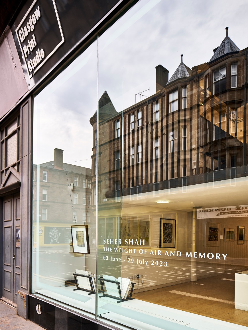 The Weight of Air and Memory, Seher Shah, Installation view at&nbsp;Glasgow Print Studio, Glasgow, Scotland, 2023