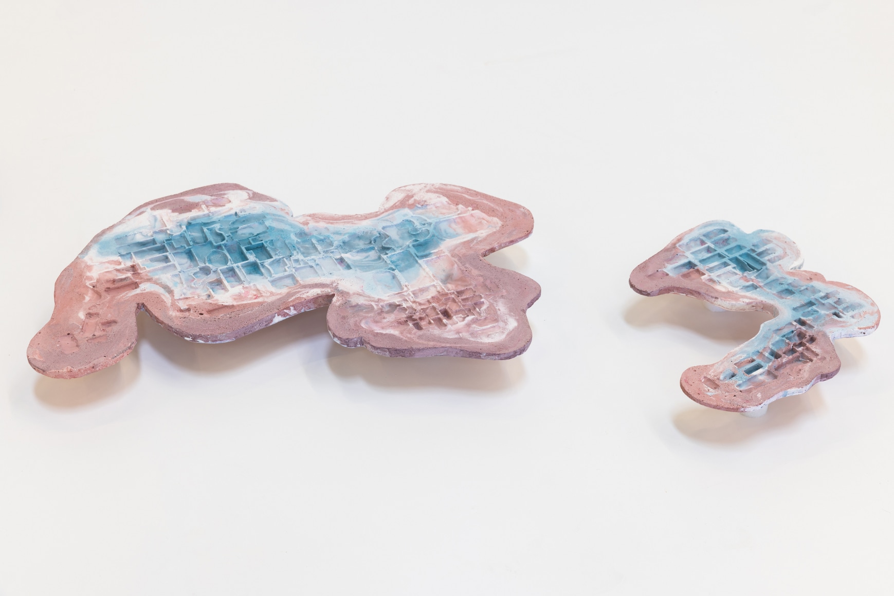 Nazgol Ansarinia, Lakes drying tides rising, 2022, Plaster and pigment colour, Composed of 2 pcs