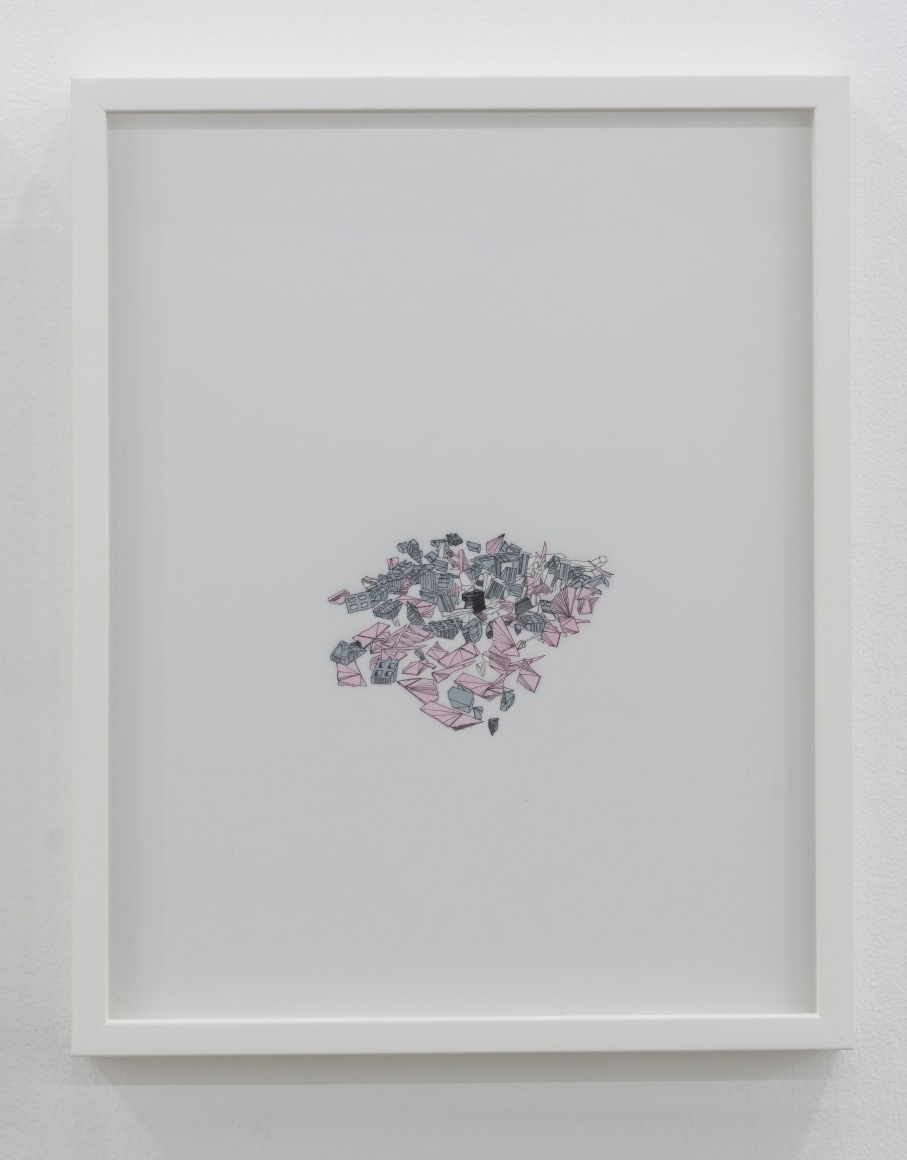 Nazgol Ansarinia, Untitled, Demolishing buildings, buying waste, 2018, Ink and marker on paper, 35.5 x 28 cm