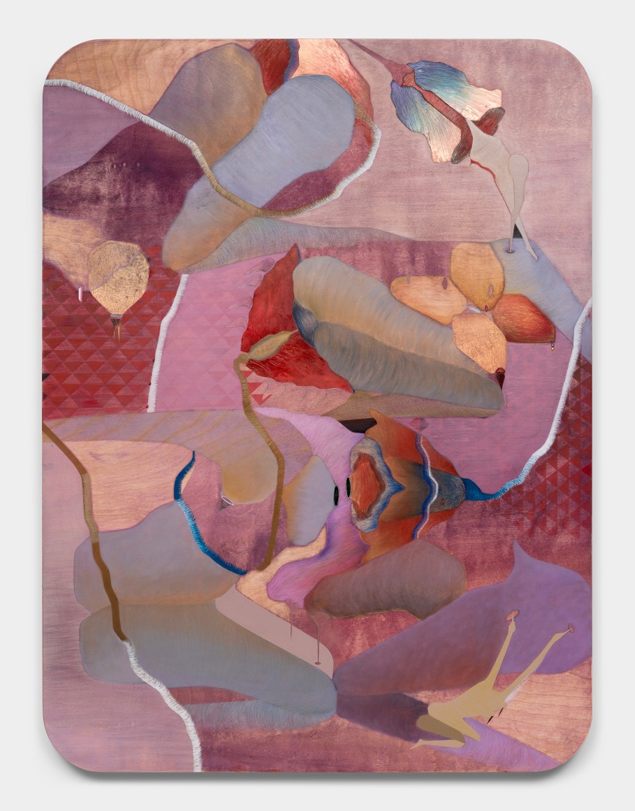 Maryam Hoseini, Flesh and sun (transference), 2024, Oil, ink and pencil on wood panel