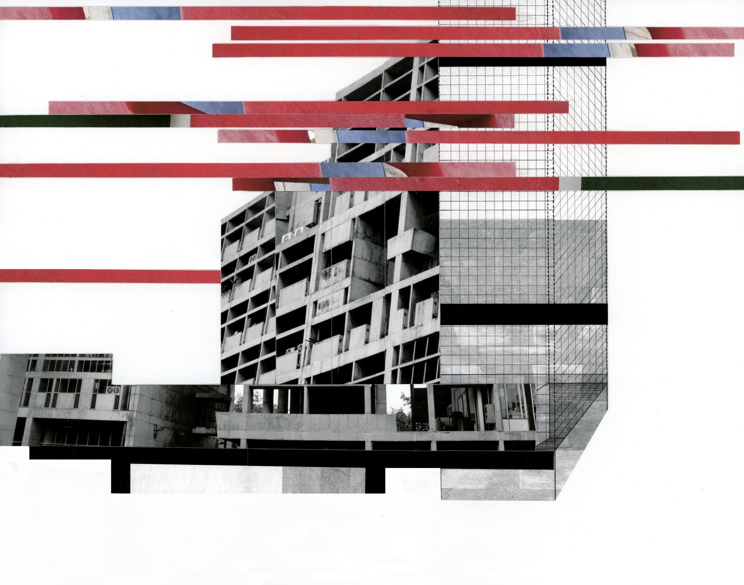 Seher Shah, Capitol Complex, Red Tower Bridge, 2012, Collage on paper, 28 x 36 cm