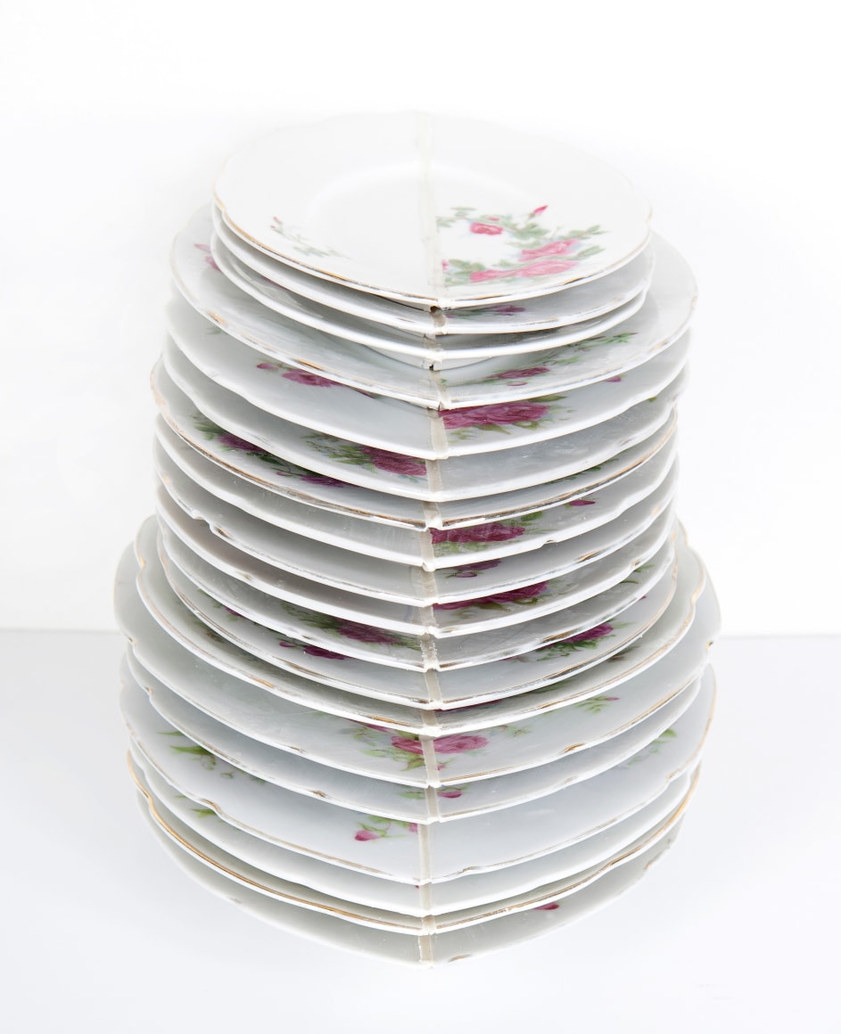 Nazgol Ansarinia, Mendings (plates), 2012, China plates, glue, Dimensions&nbsp;variable