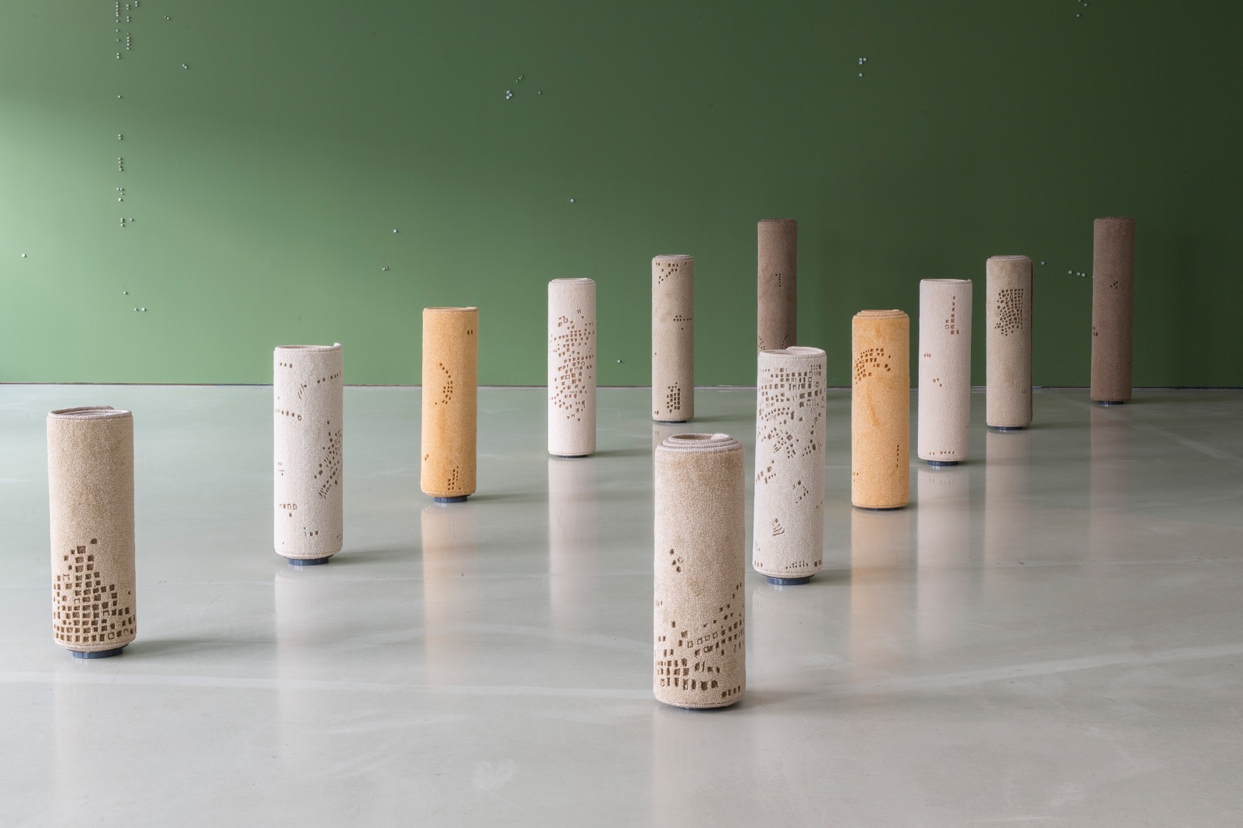 Hera B&uuml;y&uuml;ktaş&ccedil;ıyan, Foundations, 2019, Carpet, metal, Dimensions variable, Composed of 12 pieces