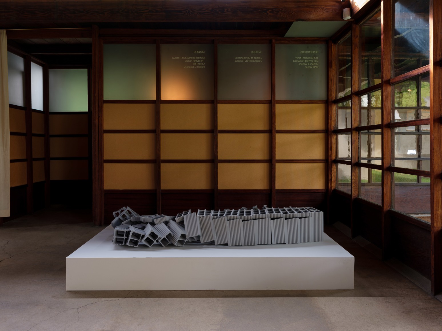 Nazgol Ansarinia,&nbsp;Ceramic Brick, Demolishing buildings, buying waste, 2017, Installation view at&nbsp;DEMO, MAK Center, Los Angeles, USA, 2020