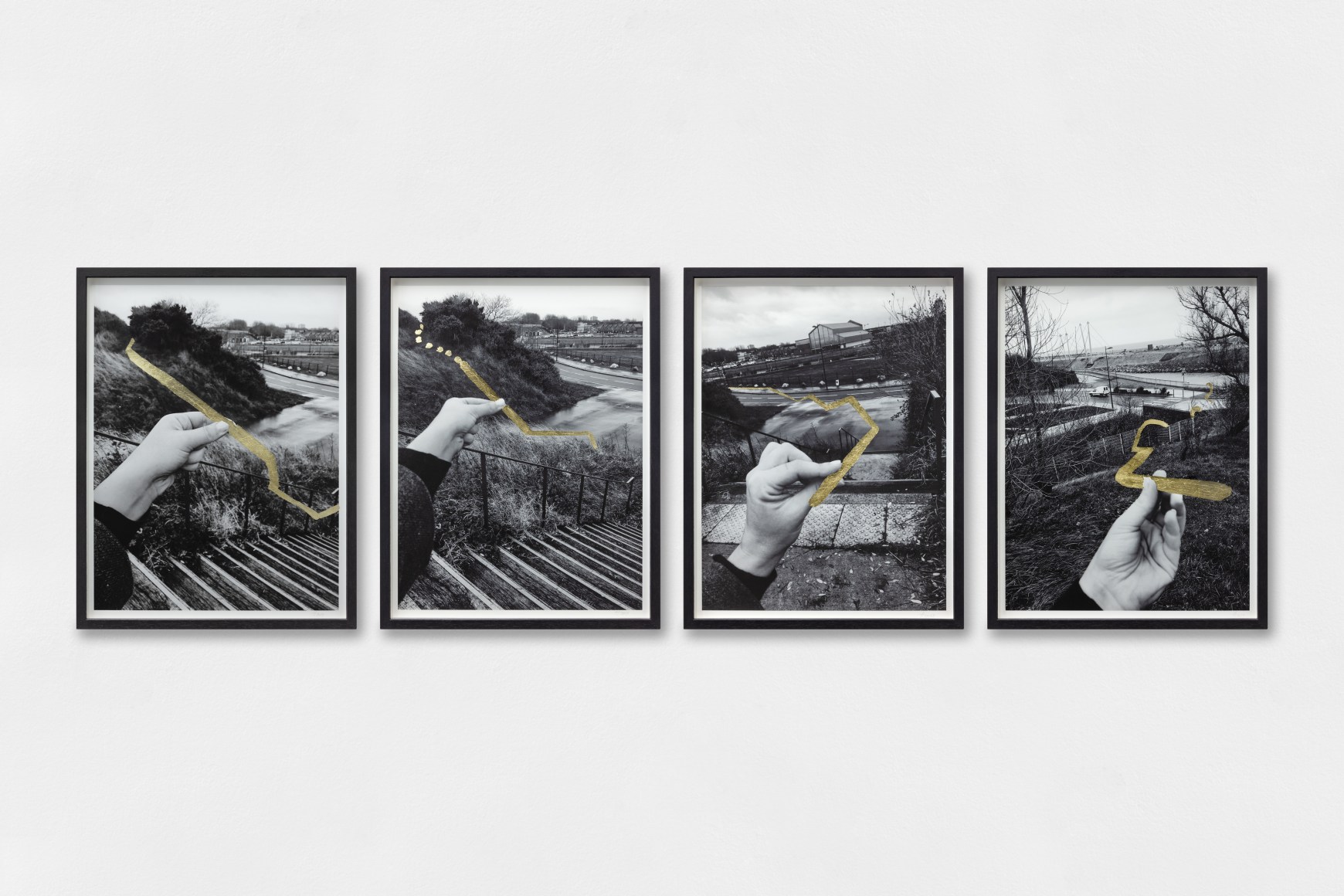 Hera B&uuml;y&uuml;ktaş&ccedil;ıyan, Studies On Threads and Frequencies, 2019, Gold leaf on photographic paper, 21&nbsp;x 30&nbsp;cm (each)