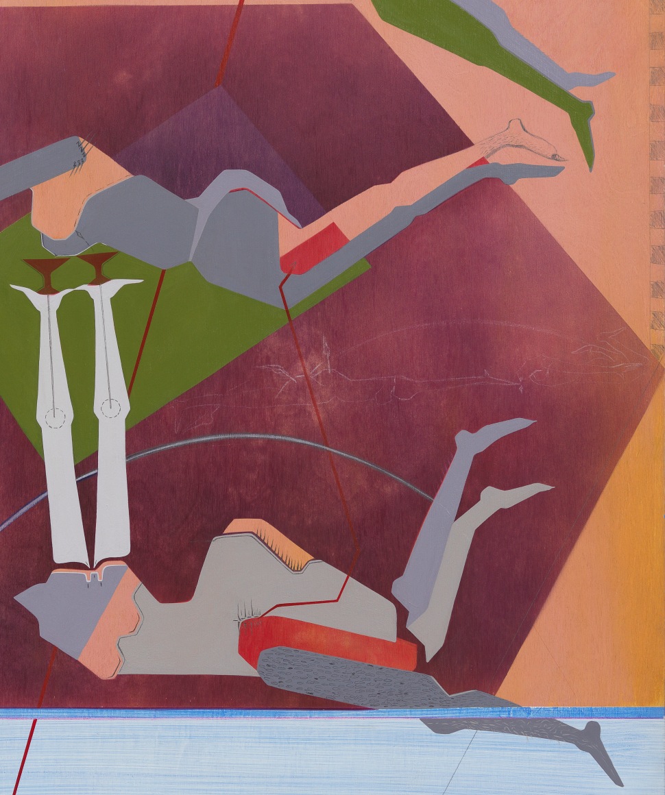 Maryam Hoseini,&nbsp;Strangers From Right to Left #2&nbsp;(detail), 2019, Acrylic, ink, pencil and nail on wood panel,&nbsp;100 x 76 cm